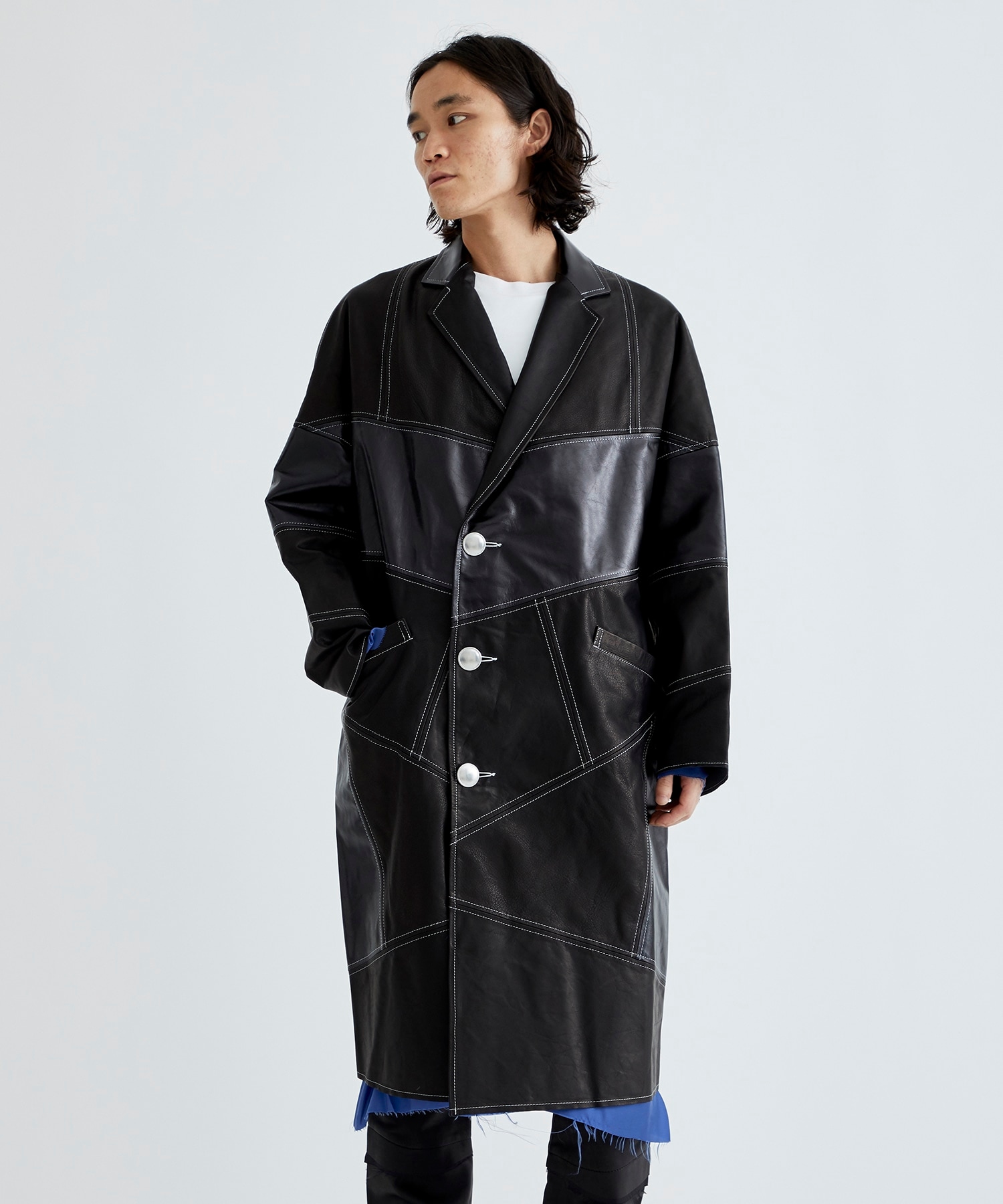 Assort leather patch work coat