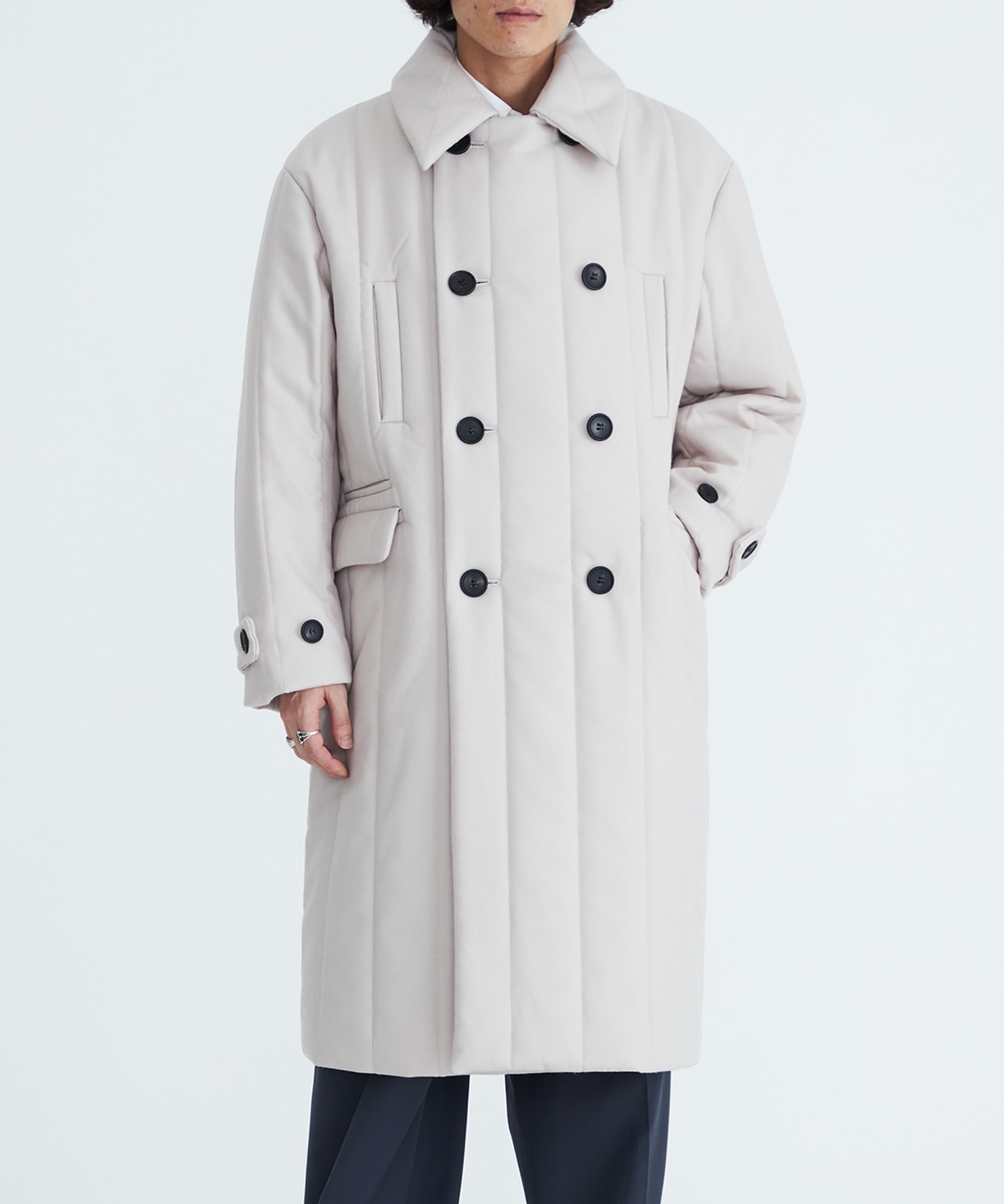 Wool Stripe Quilted Double-Breasted Coat