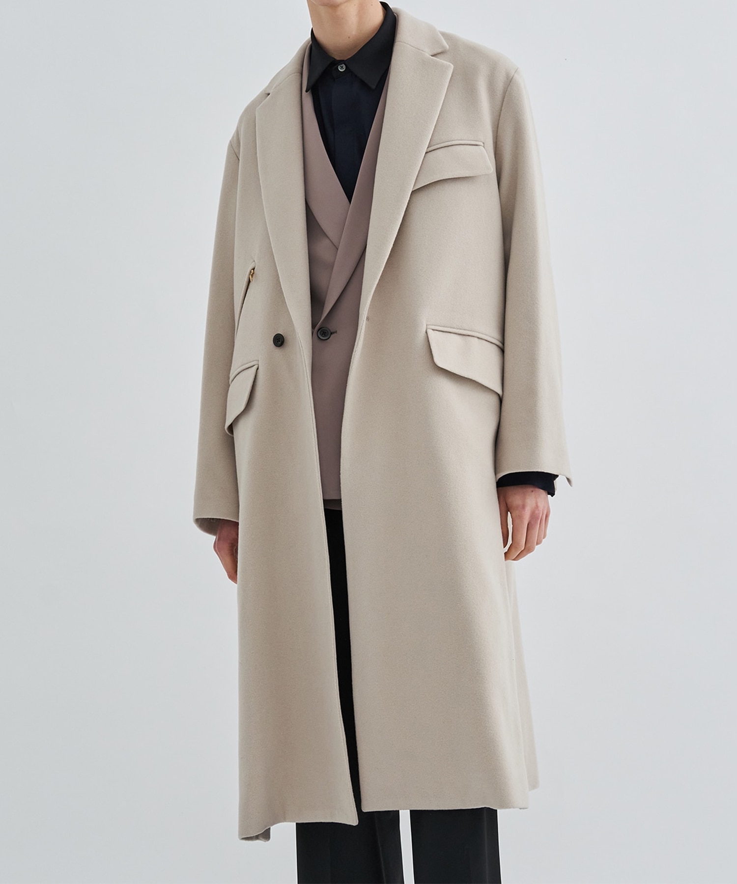 Lamb Wool Melton Chester Long Coat | CULLNI