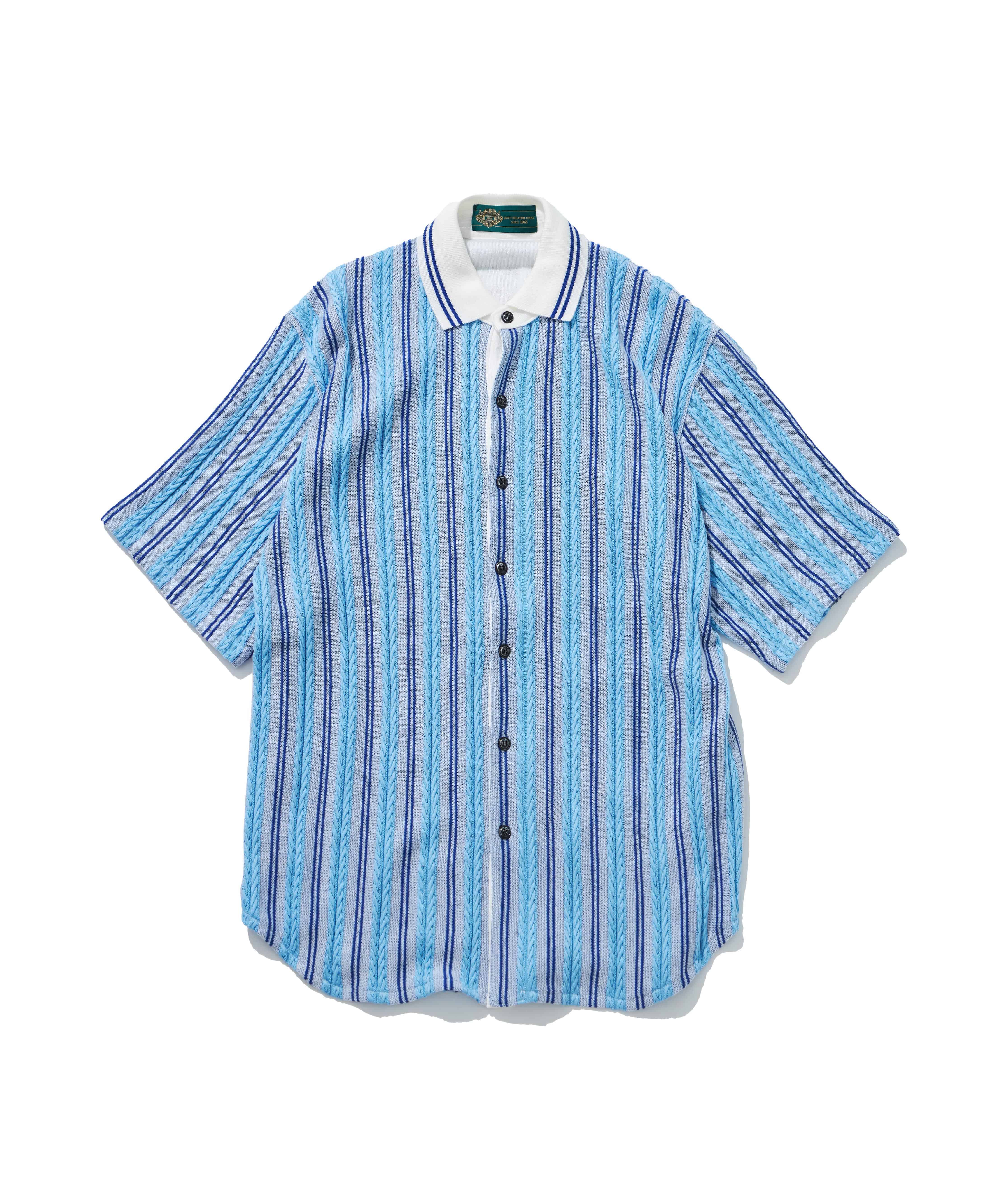 Stripe Open Collar Shirt