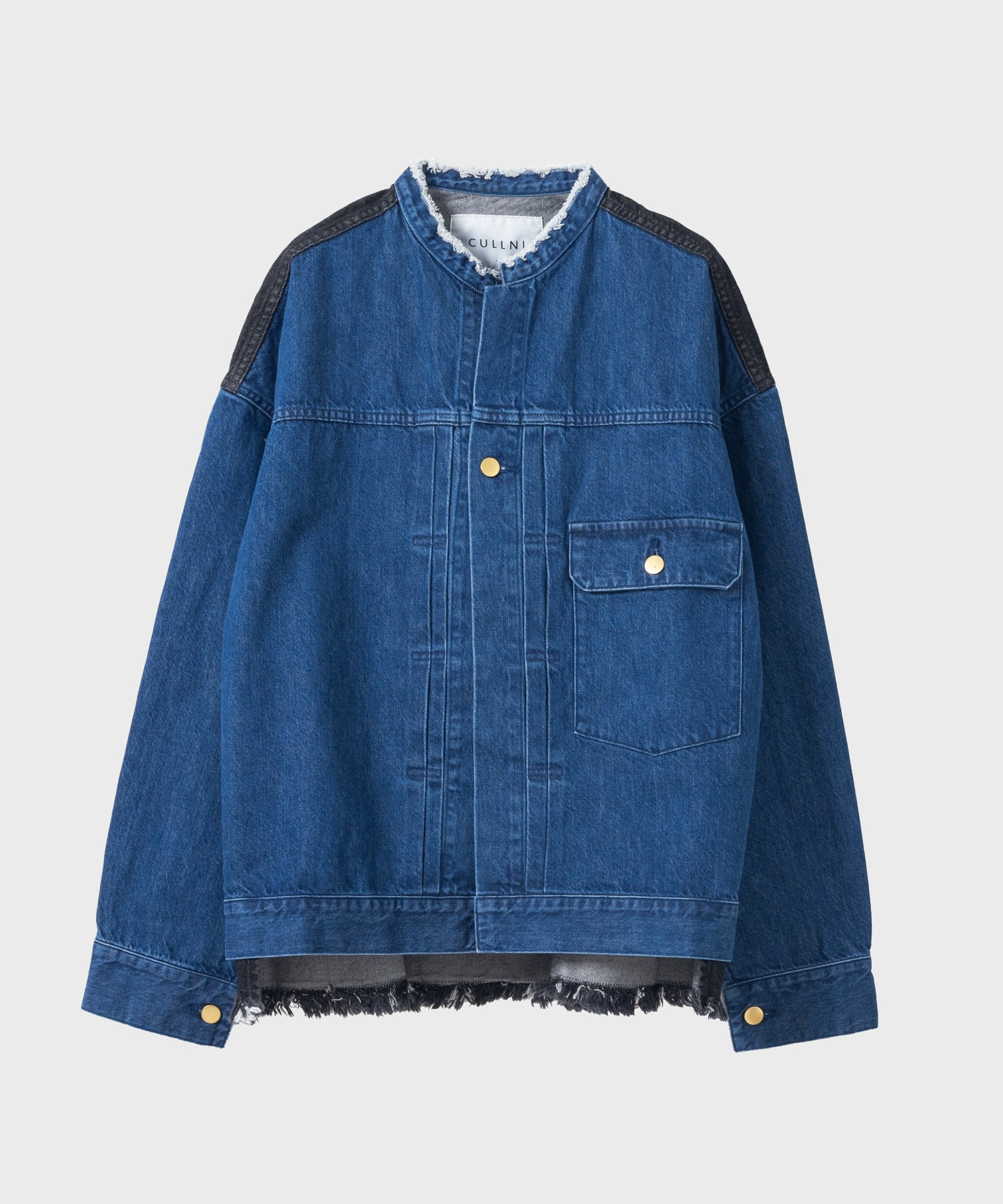 Cut-off Band Collar Denim Blouson