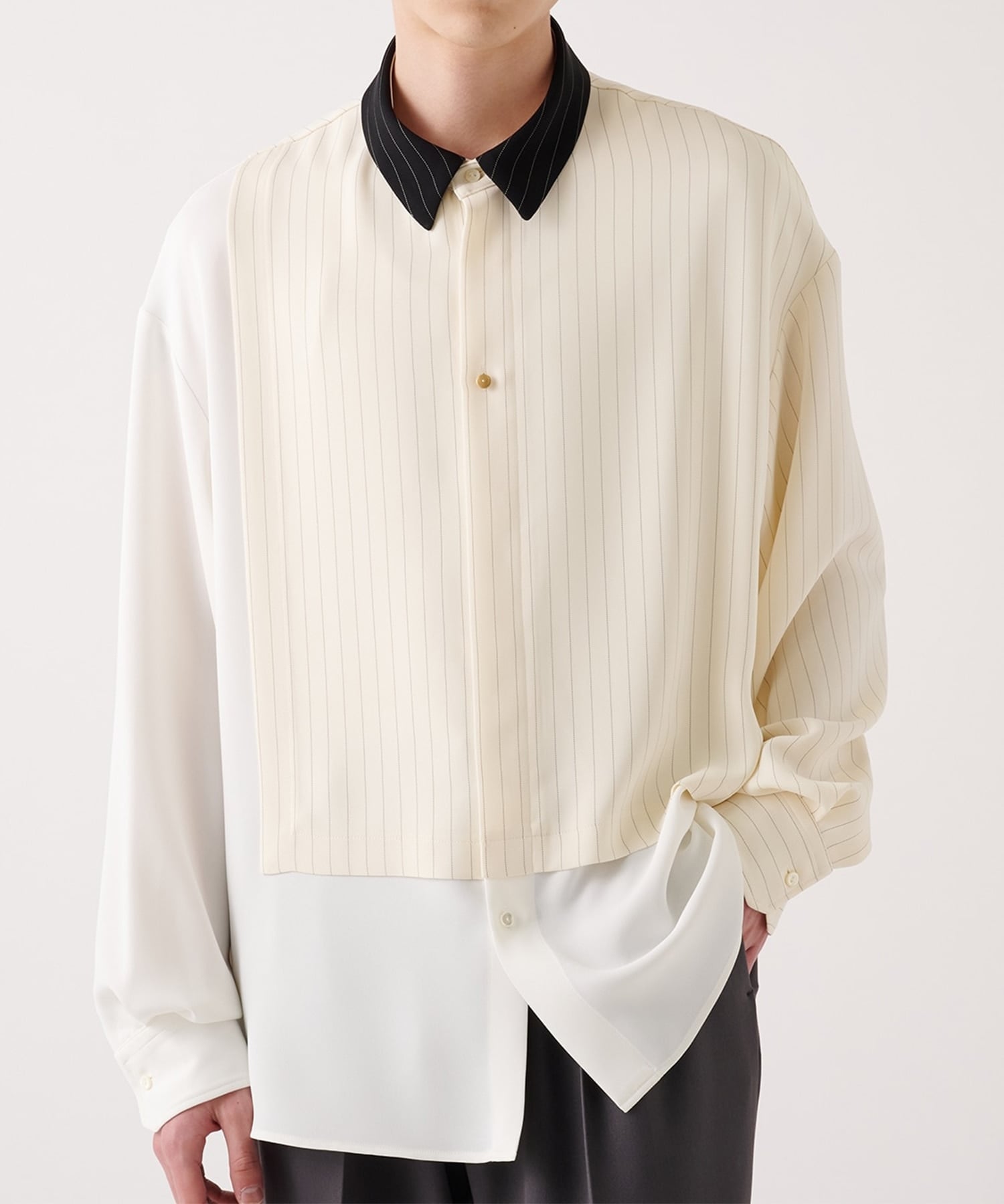 Double Cloth Asymmetrical Stripe Shirt