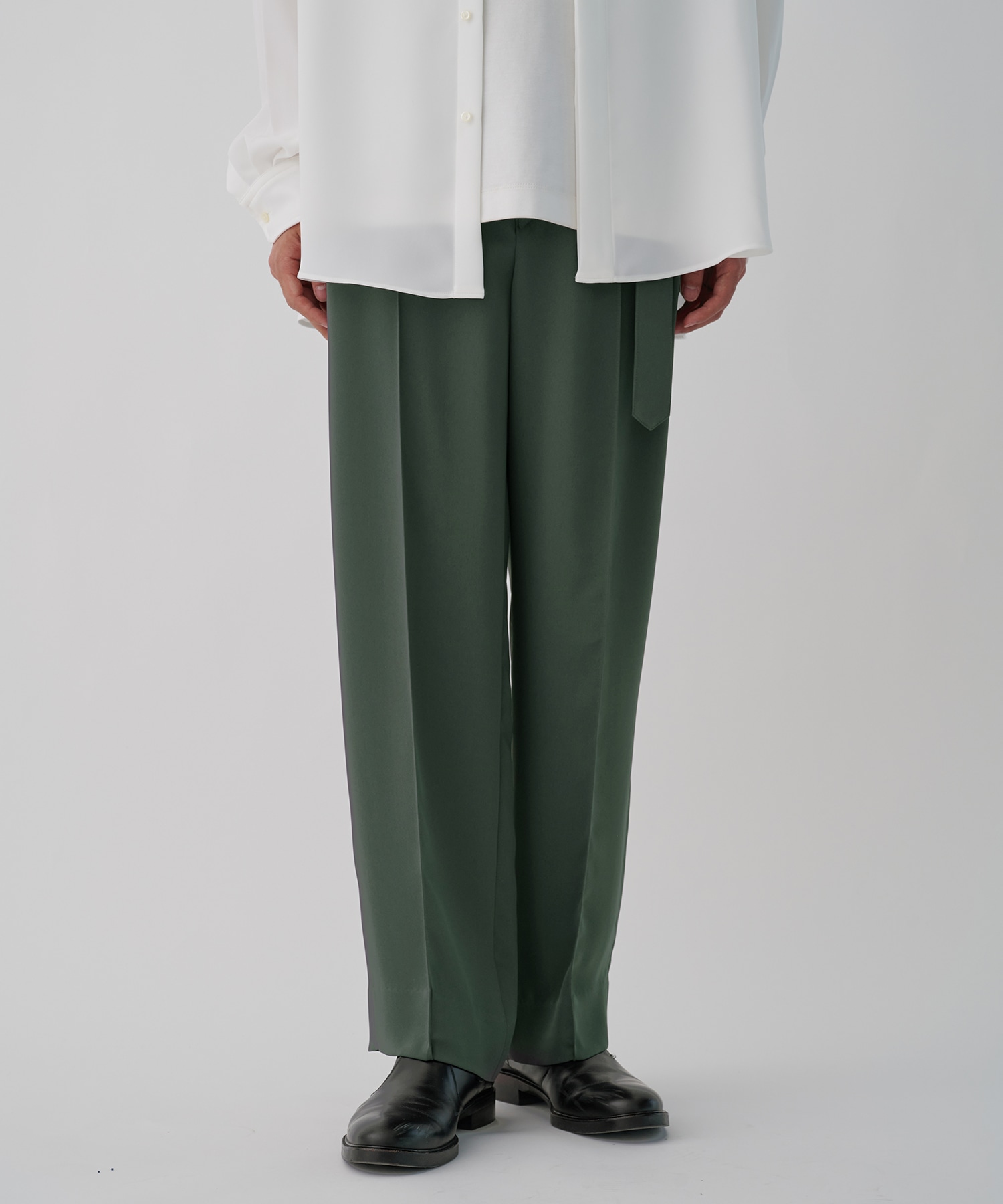 Double Cloth 2 Tuck Wide Pants with Long Belt