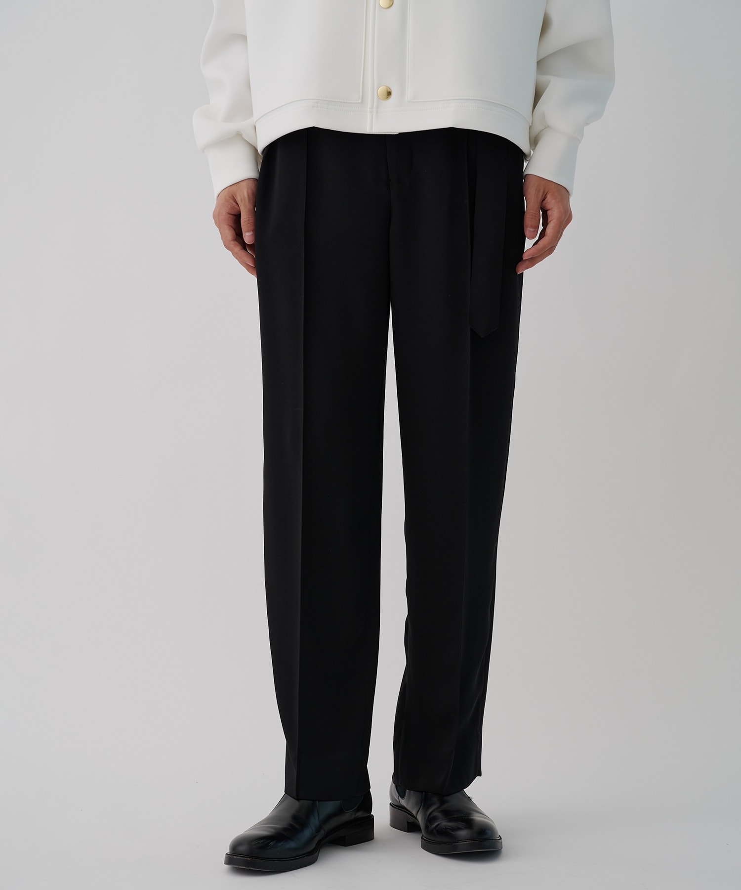 Double Cloth 2 Tuck Wide Pants with Long Belt