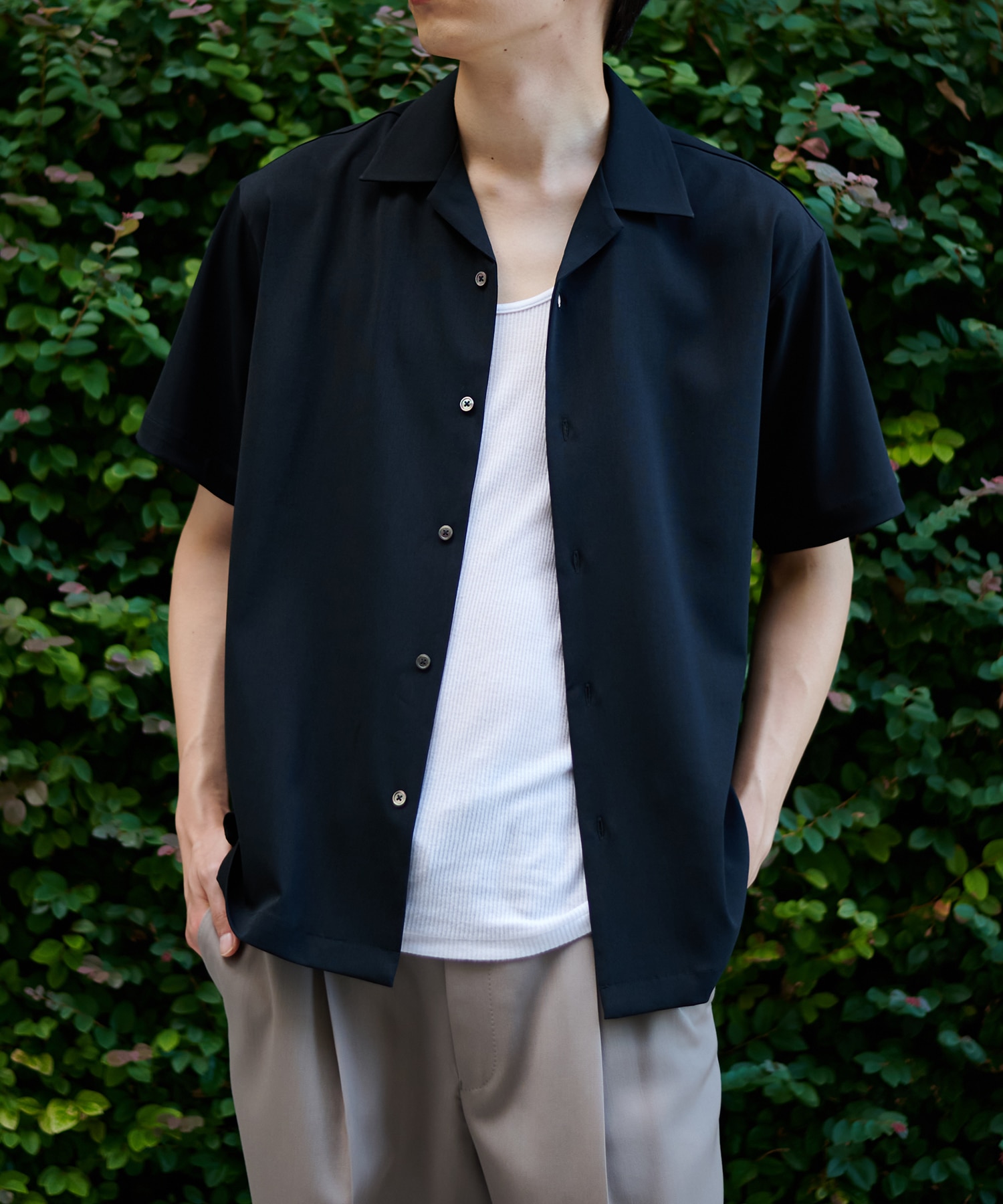 DRY TWILL OPEN COLLAR S/S SHIRT