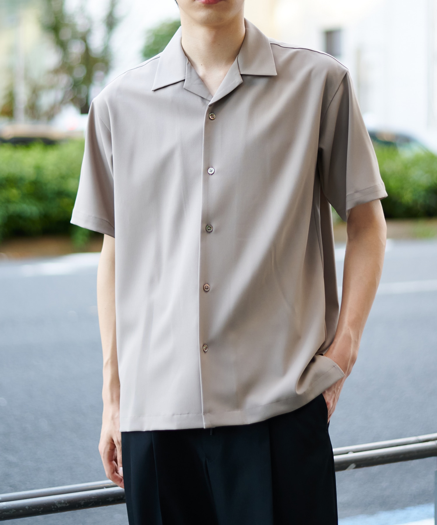 DRY TWILL OPEN COLLAR S/S SHIRT