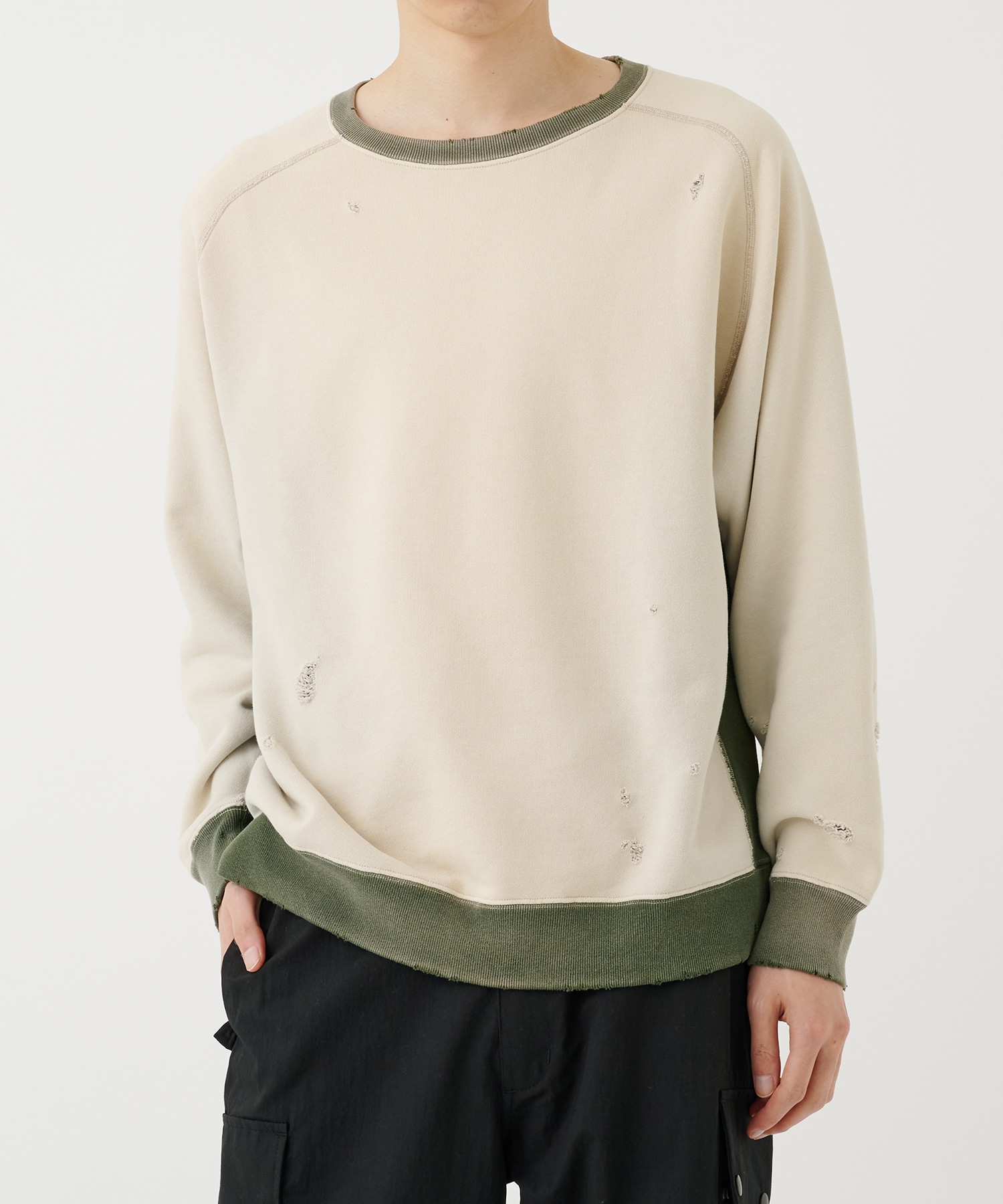 2-Tone Crew Neck Sweat Shirt - Cotton French Terry