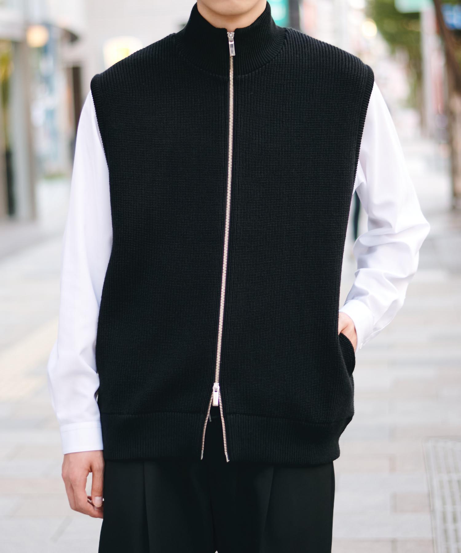 WOOL ZIP OVER SIZE DRIVERS VEST