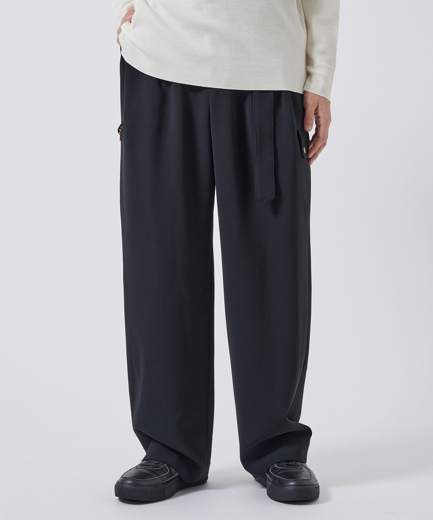 Stretch 2Way Double Cloth  2 Tuck Cargo Pants with Long Belt