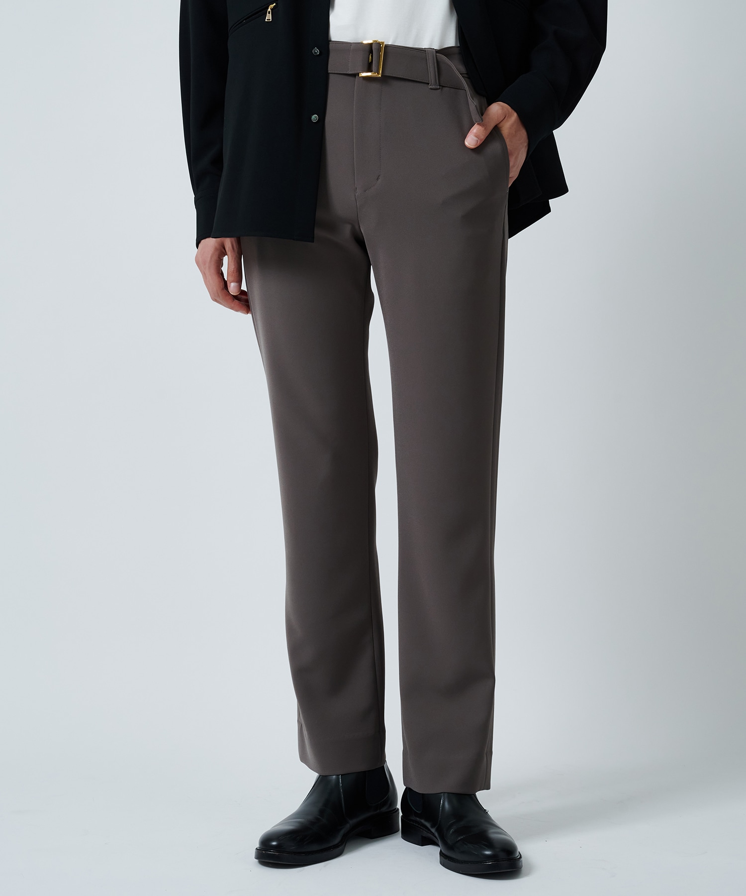 Double Cloth Straight Pant with Long Belt