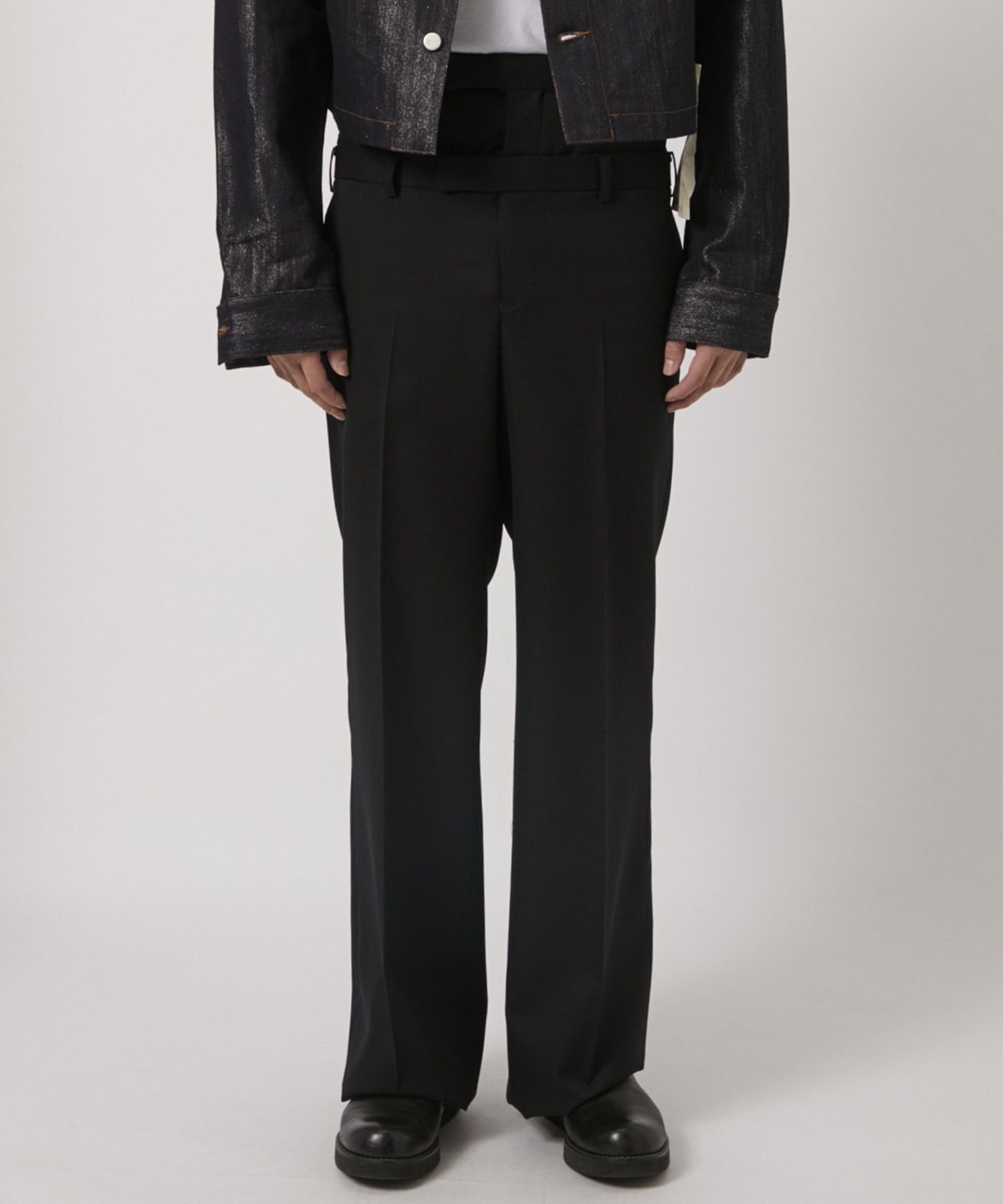 WOOL GABARDINE DOUBLE STACKED TROUSERS