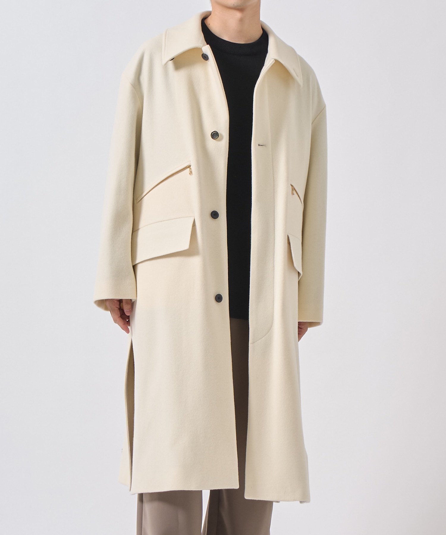 Wool Melton Double Pocket Long Coat