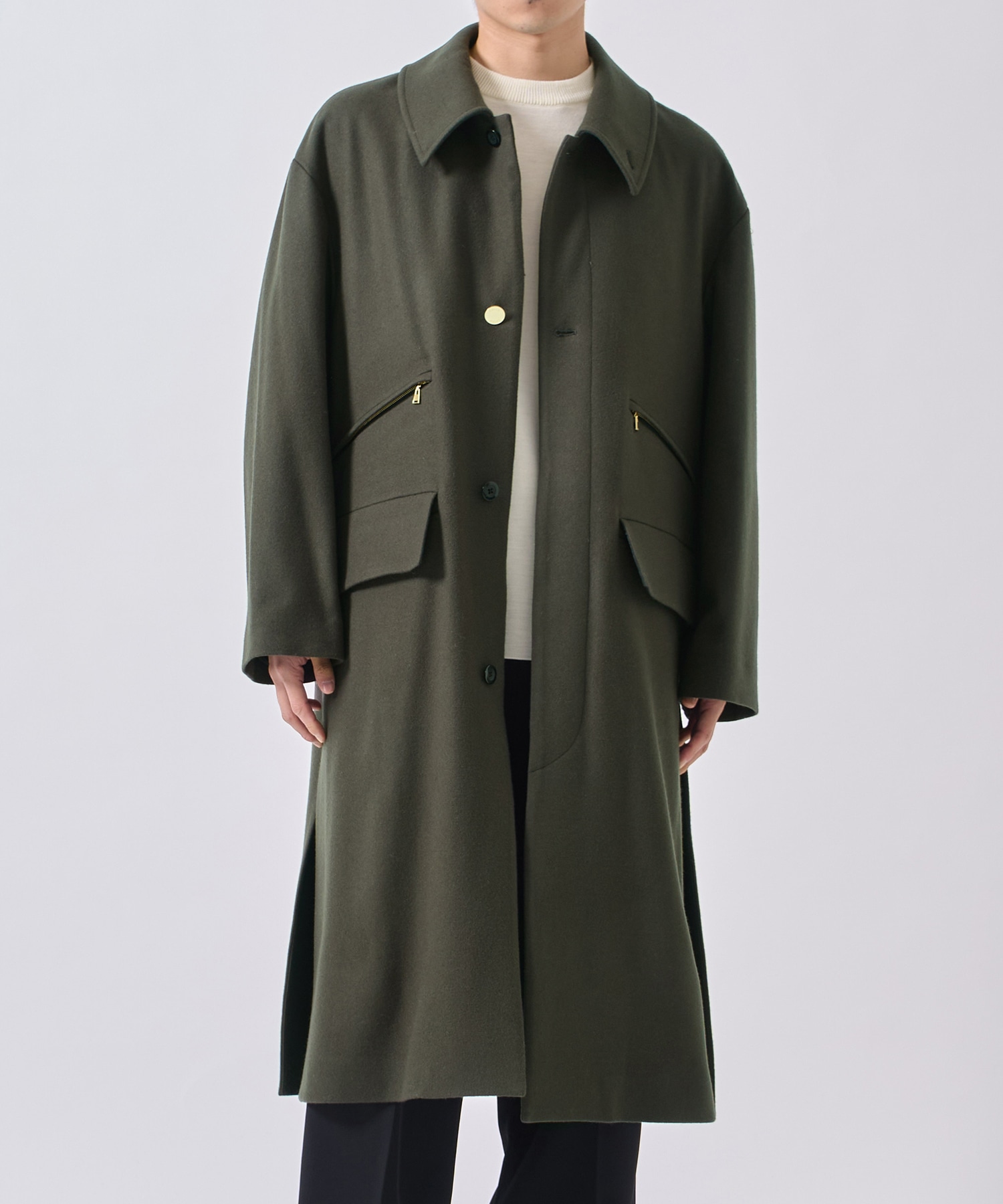 Wool Melton Double Pocket Long Coat