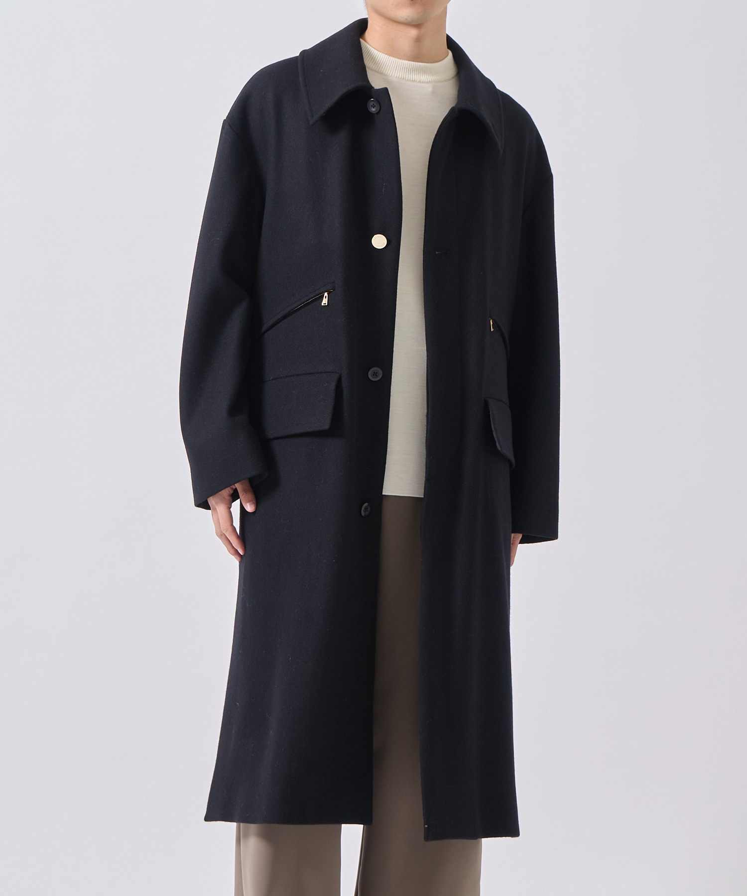 Wool Melton Double Pocket Long Coat