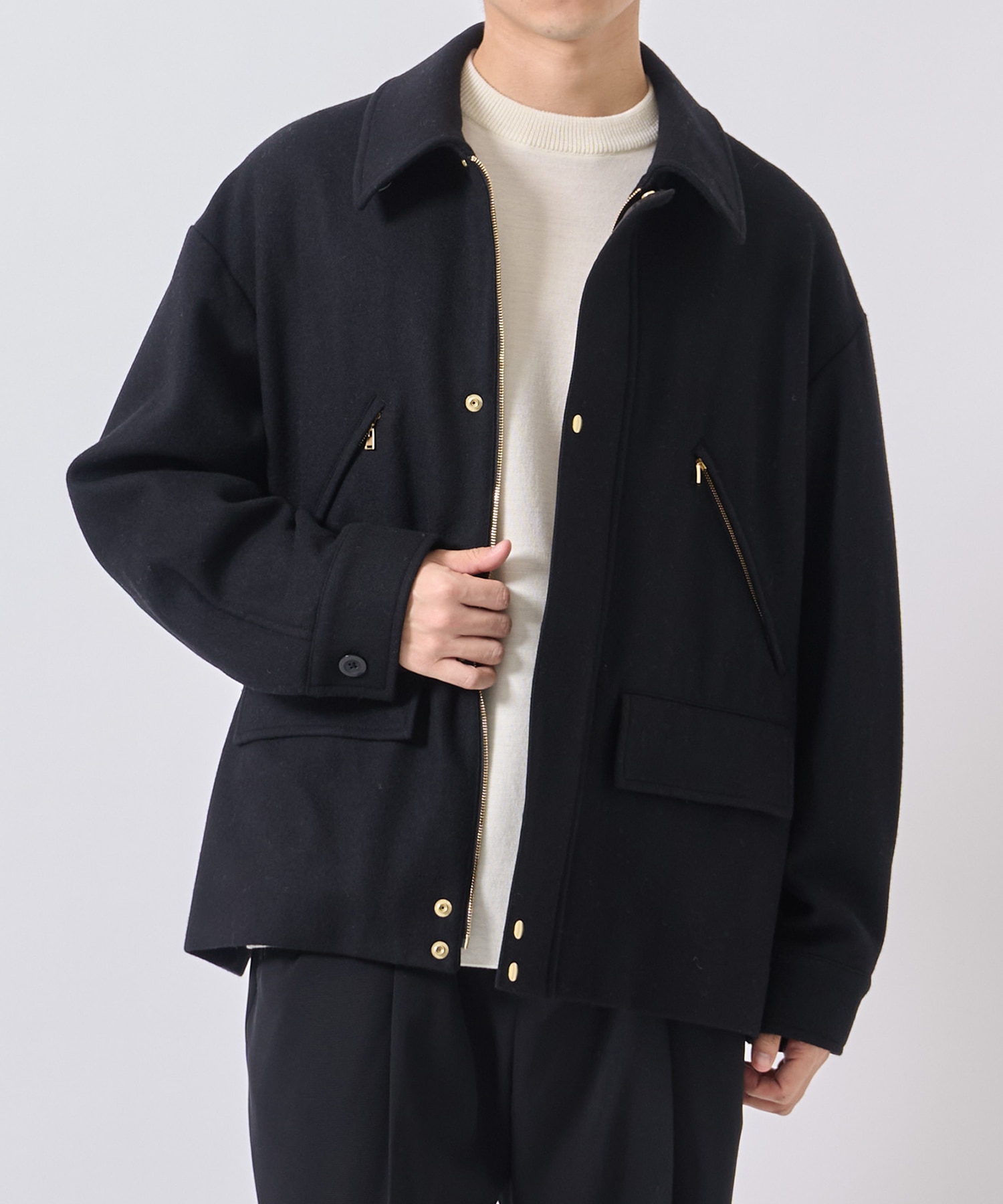 Bi Color Wool Melton Front Fly Short Coat