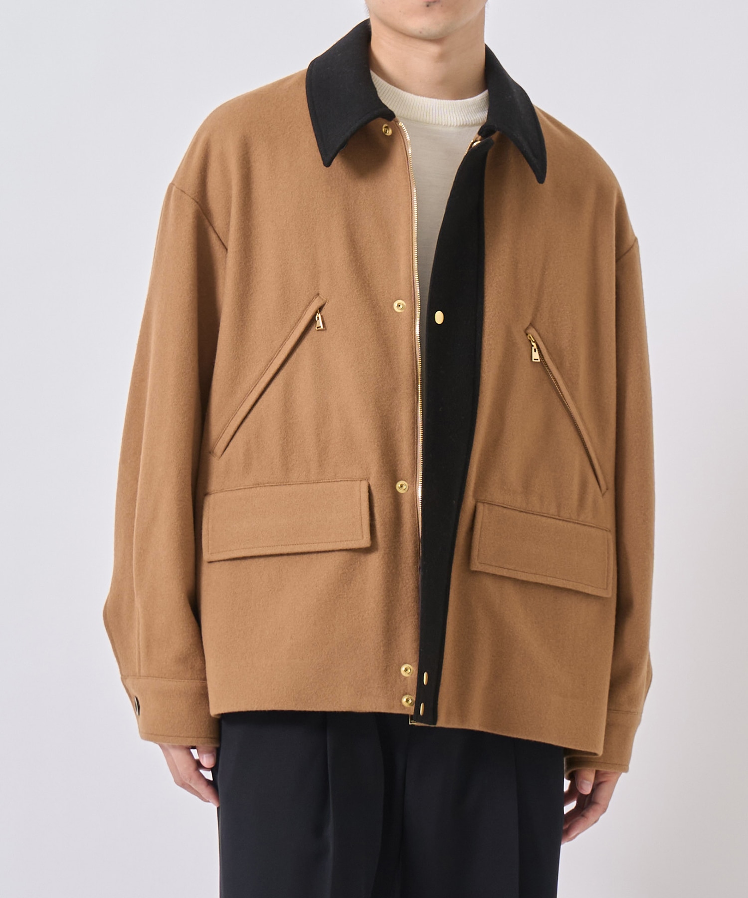 Bi Color Wool Melton Front Fly Short Coat