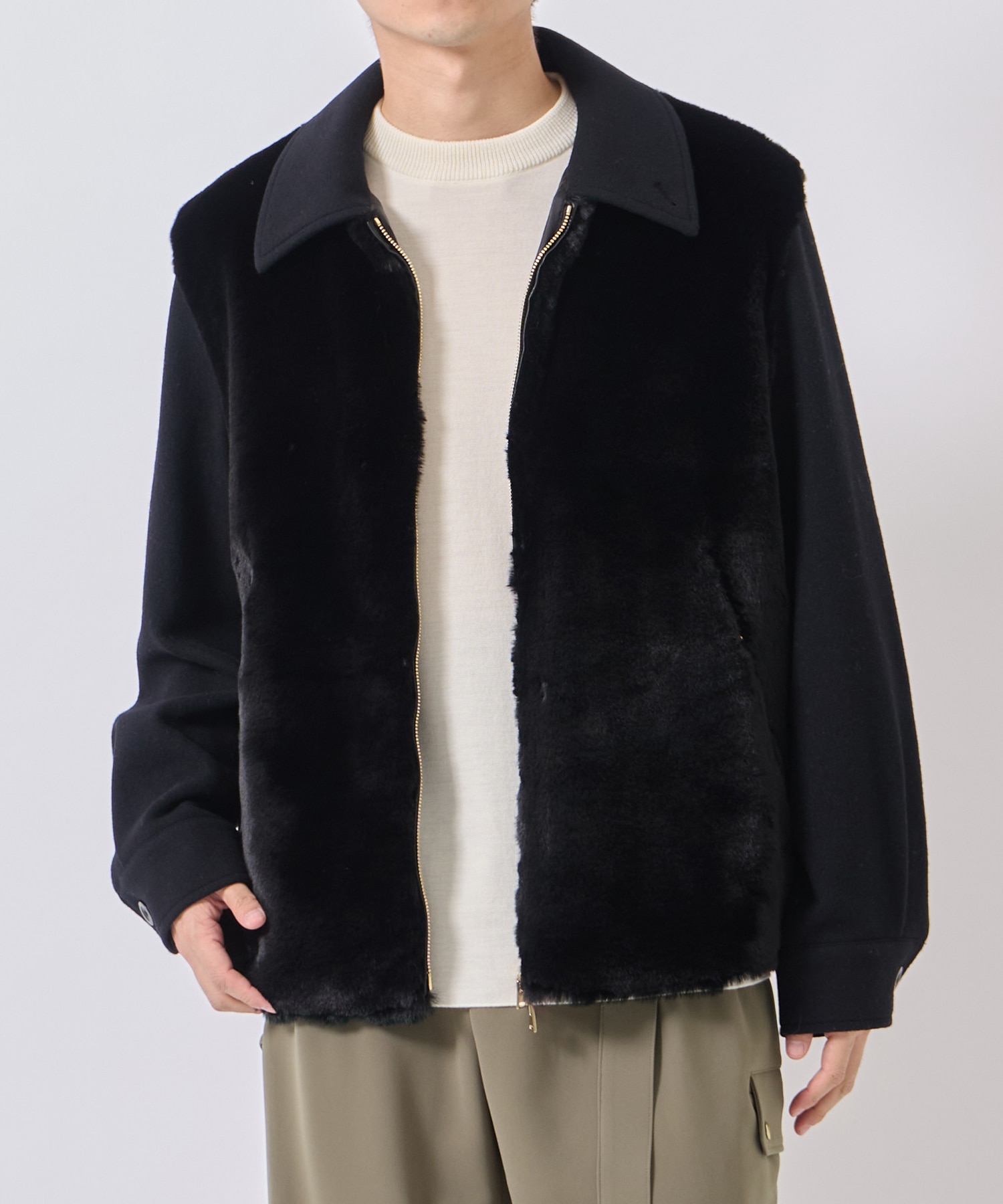 Eco Fur & Melton Half Zip Up Short Coat