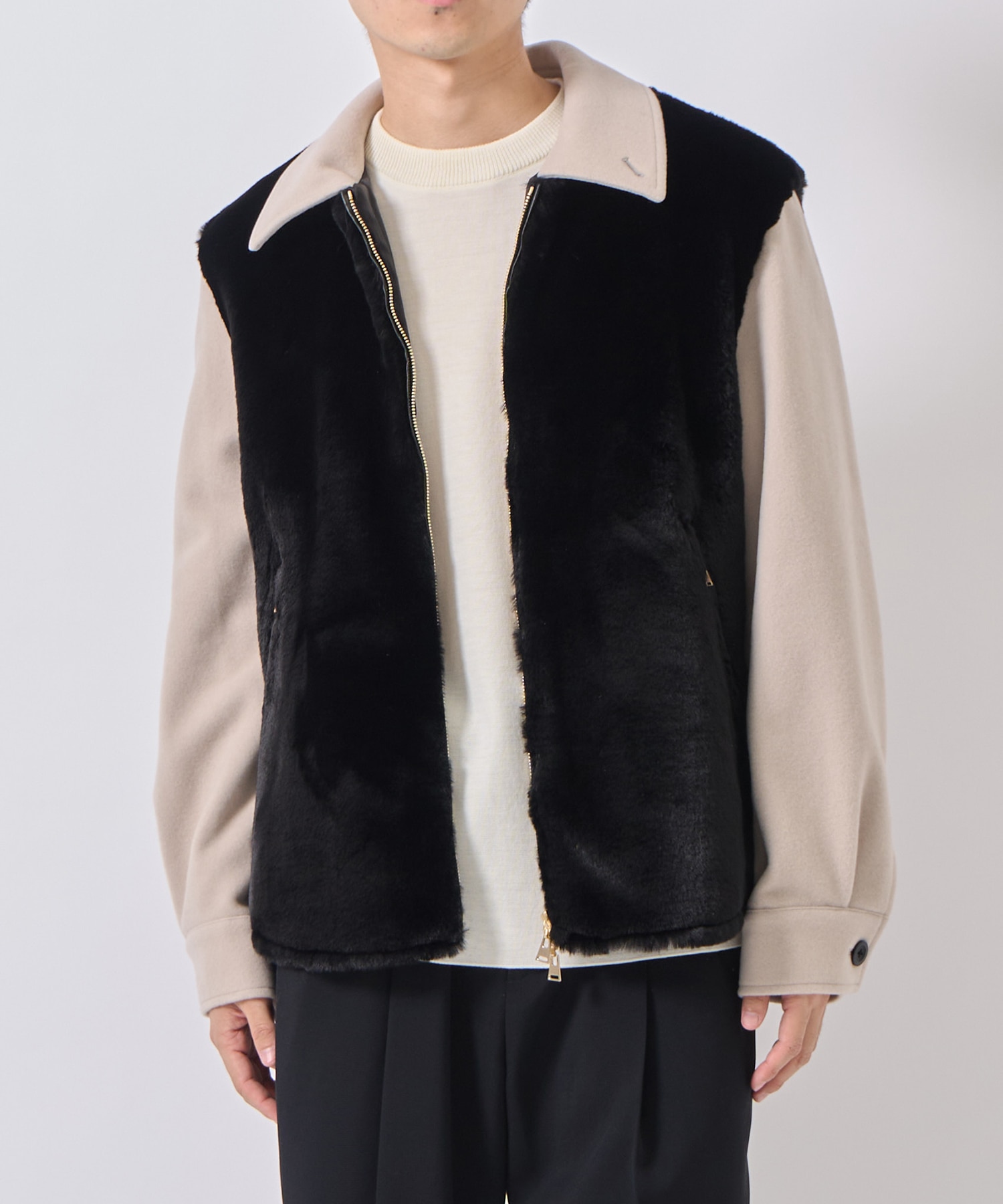 Eco Fur & Melton Half Zip Up Short Coat