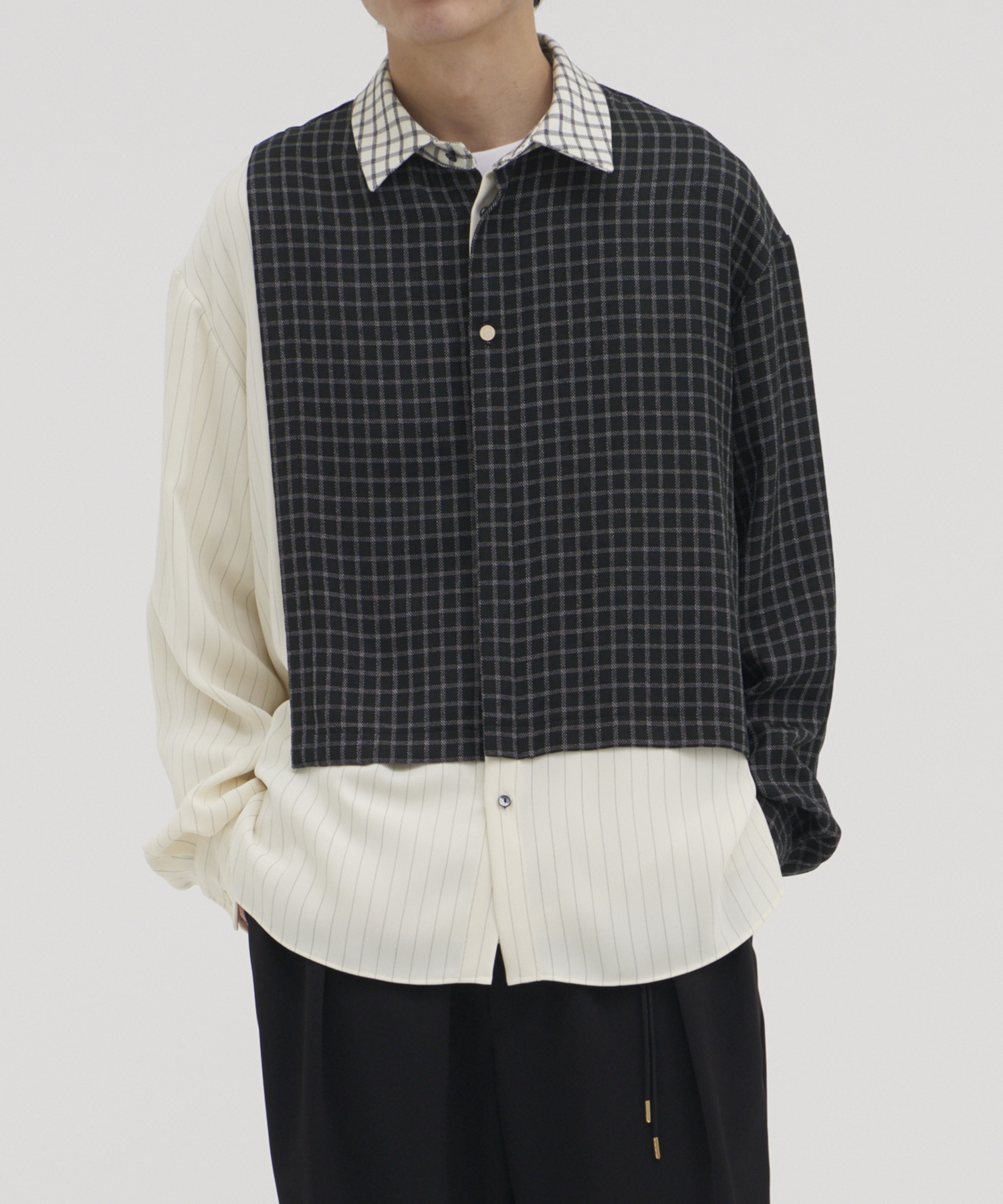 Check Asymmetrical Stripe Long Sleeve Shirt