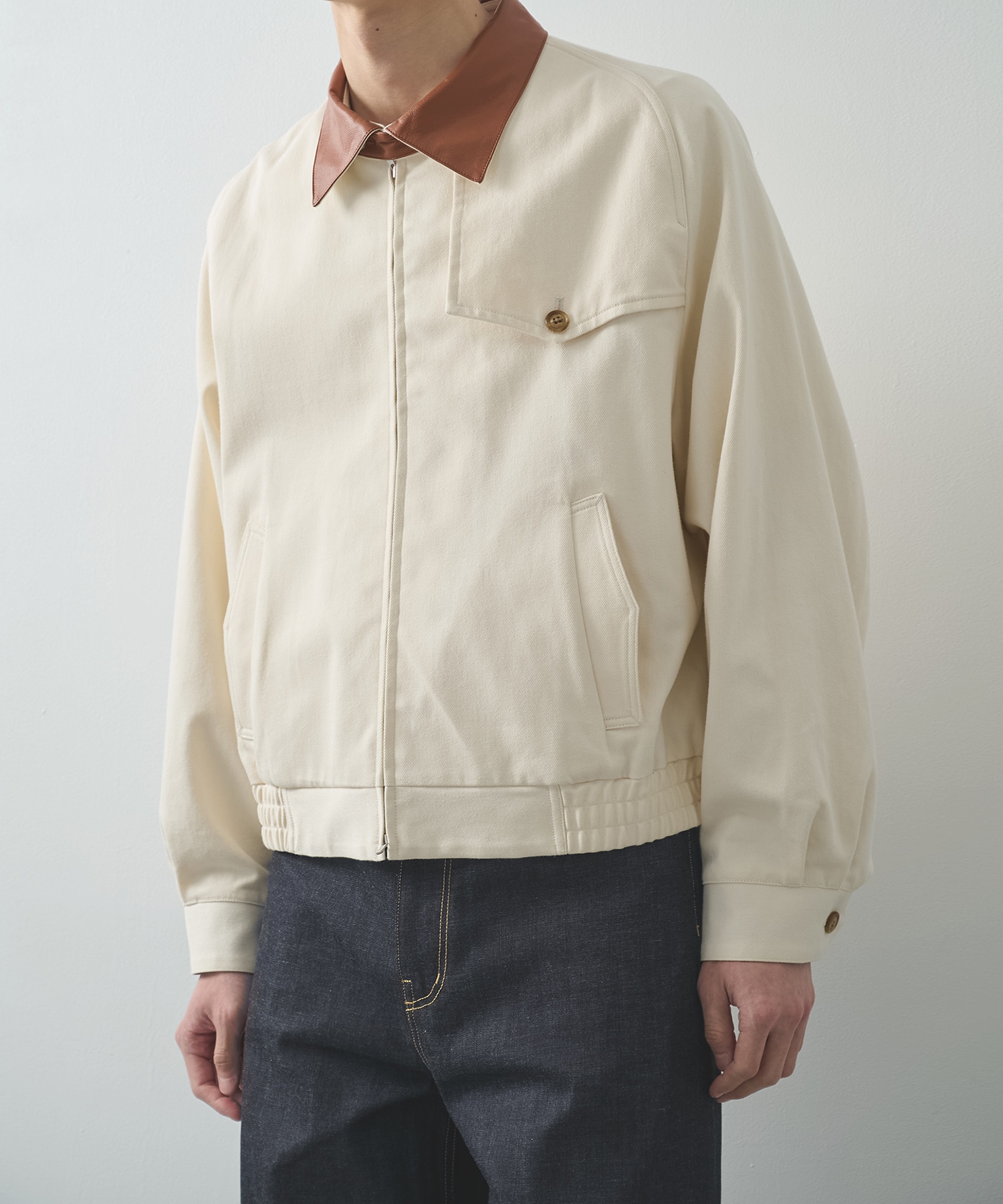 別注 LEATHER-COLLAR GUNFLAP ZIP BLOUSON