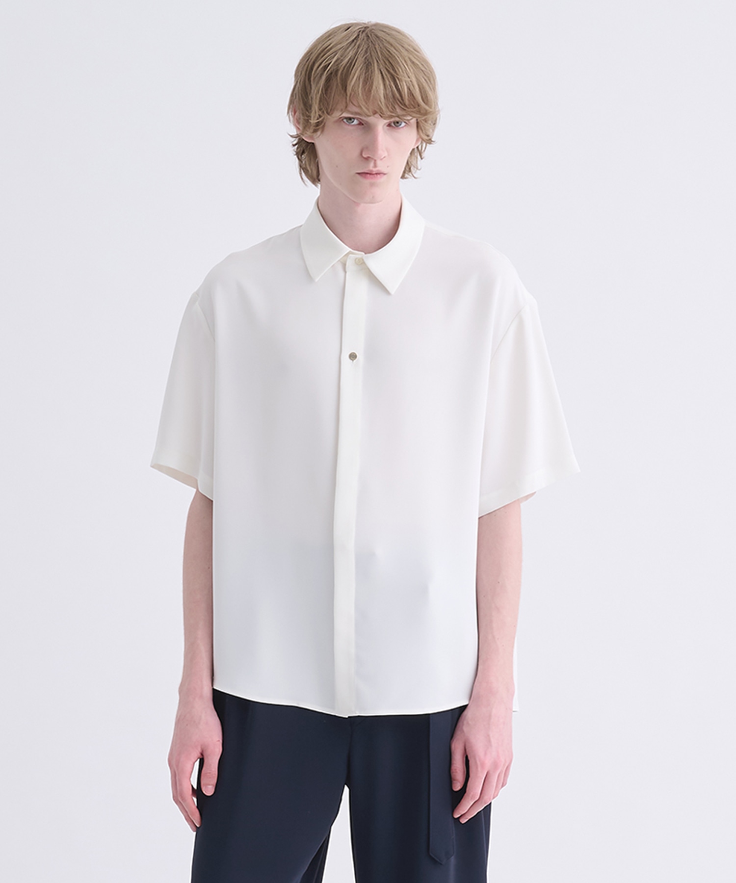 Double Satin Bow Tie Short Sleeve Shirt