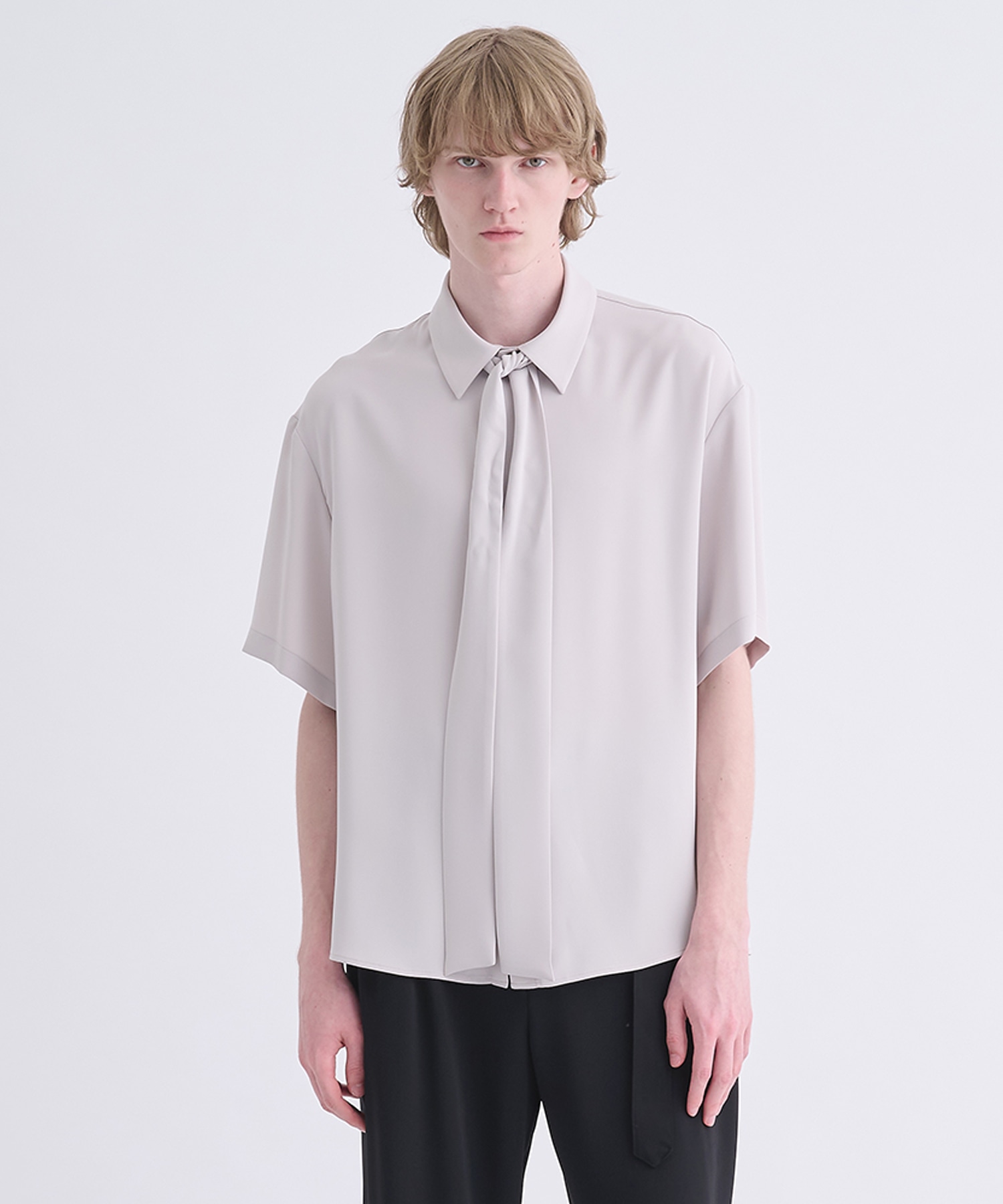 Double Satin Bow Tie Short Sleeve Shirt