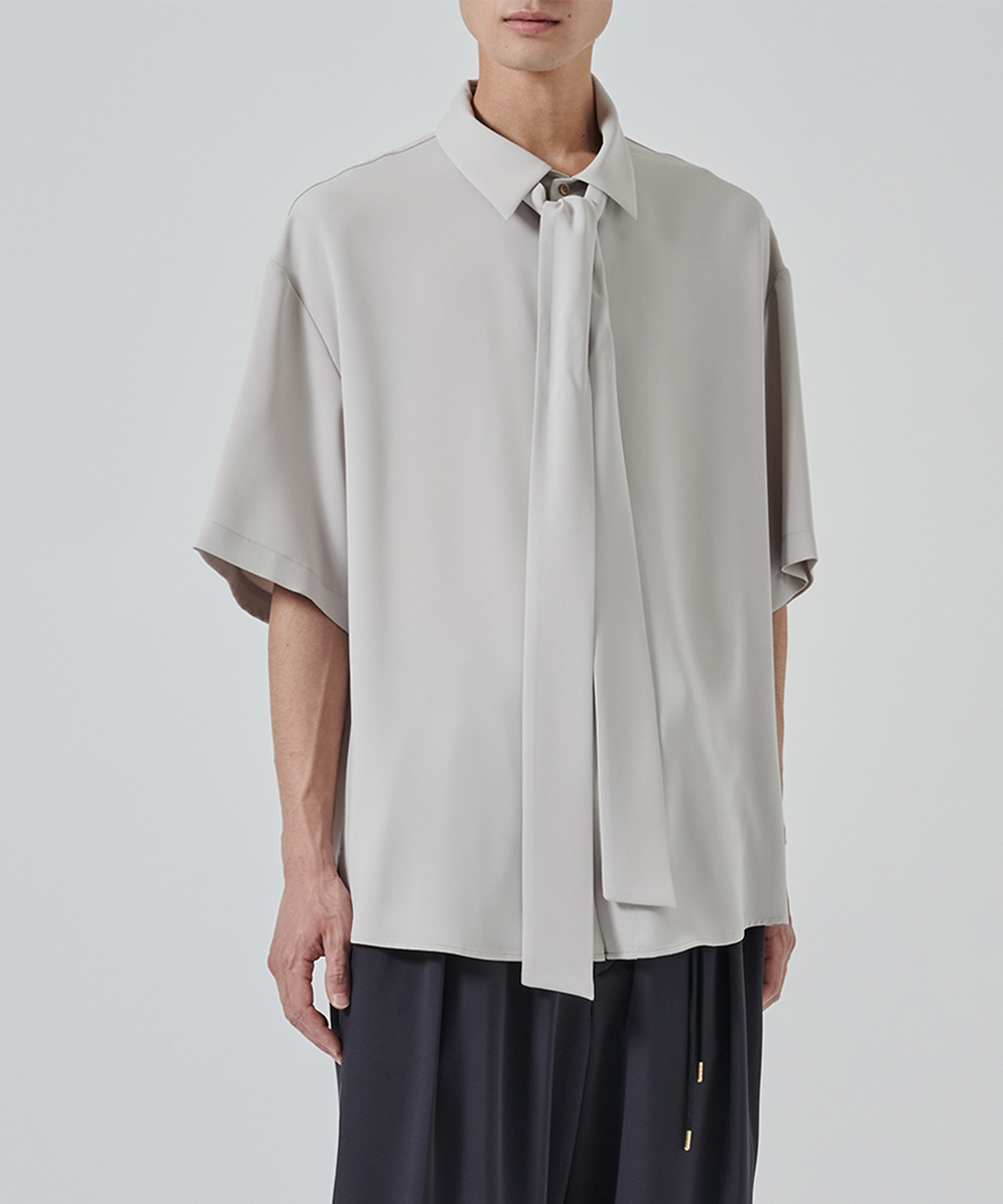 Double Satin Bow Tie Short Sleeve Shirt