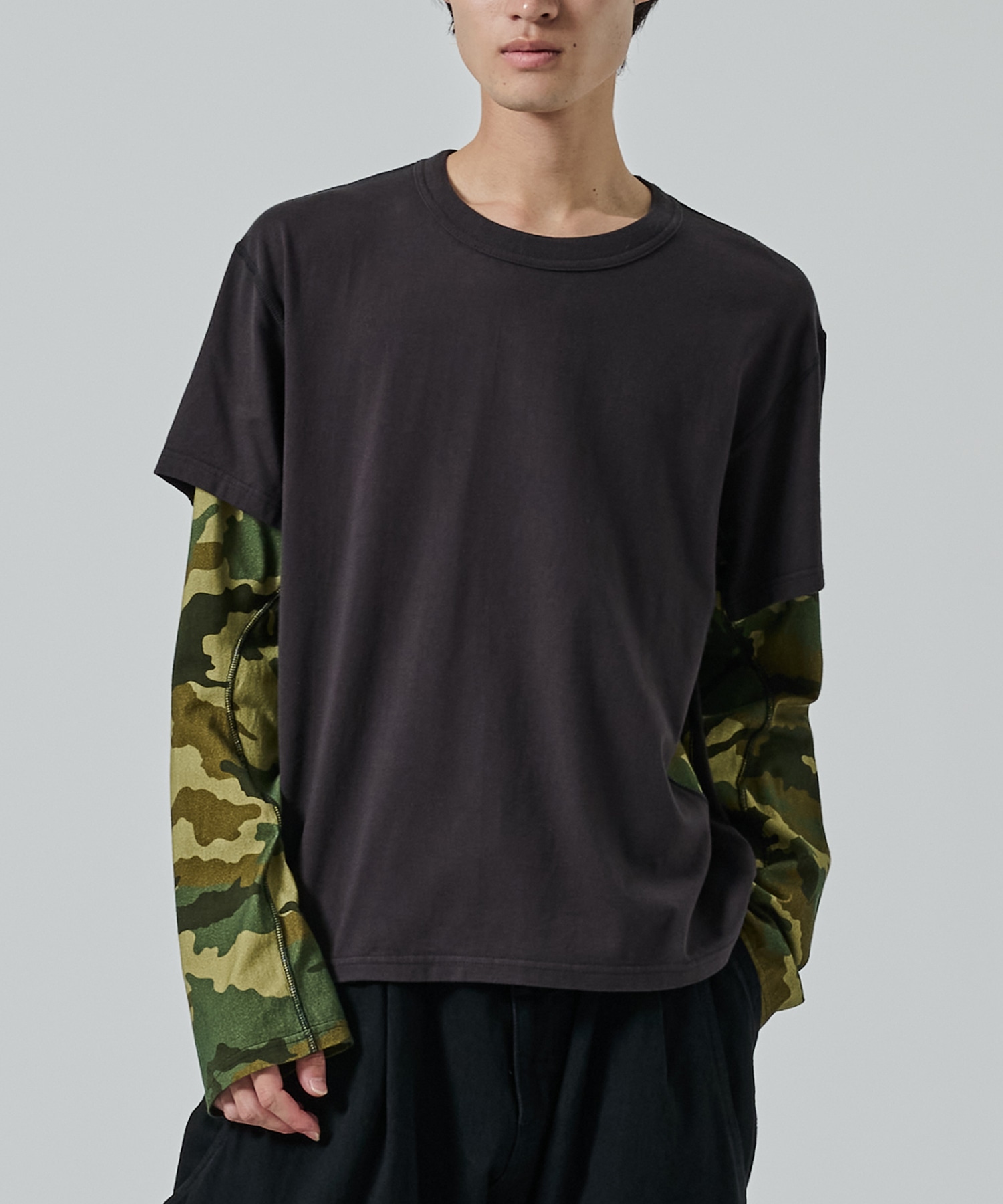 別注 PANELED LAYERD SLEEVE T-SHIRT