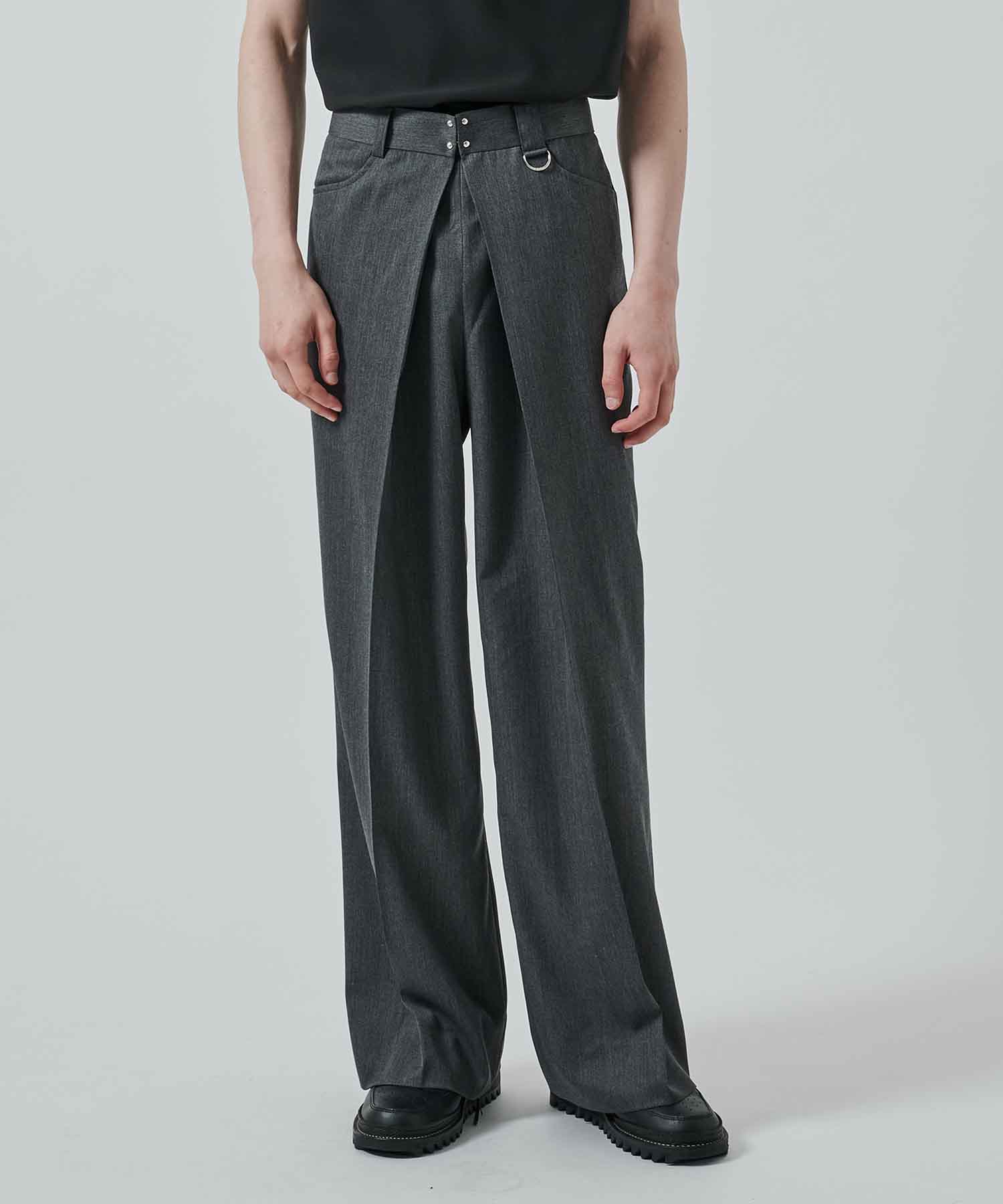 別注 SUMMER WOOL GABARDINE FOLDED WIDE TROUSERS