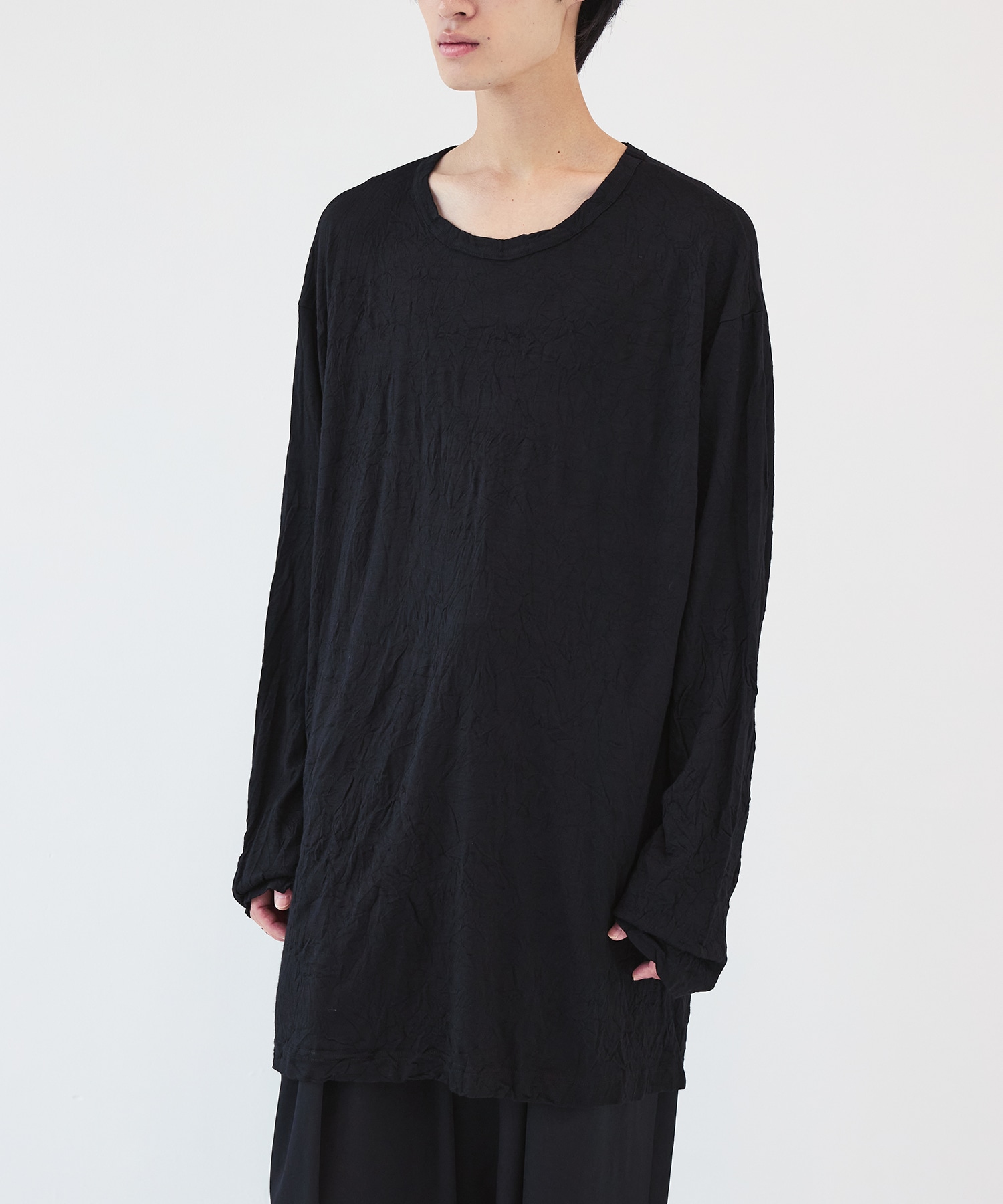 WASHABLE WOOL JERSEY ROUND NECK LONG SLV T