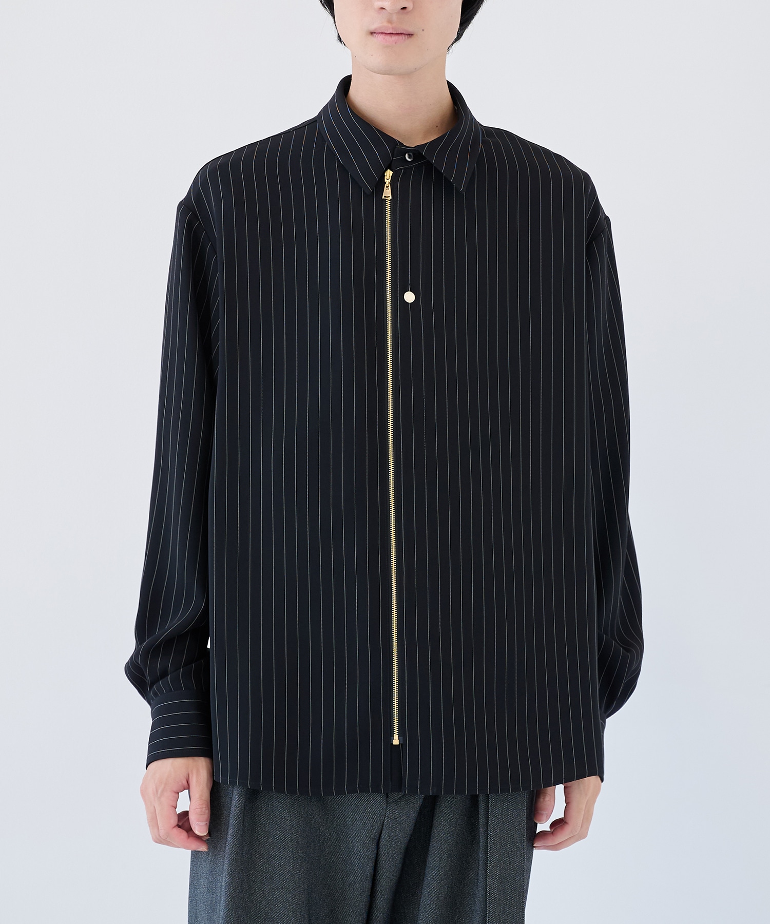 Stripe Double Cloth Zip Up L/S Shirt