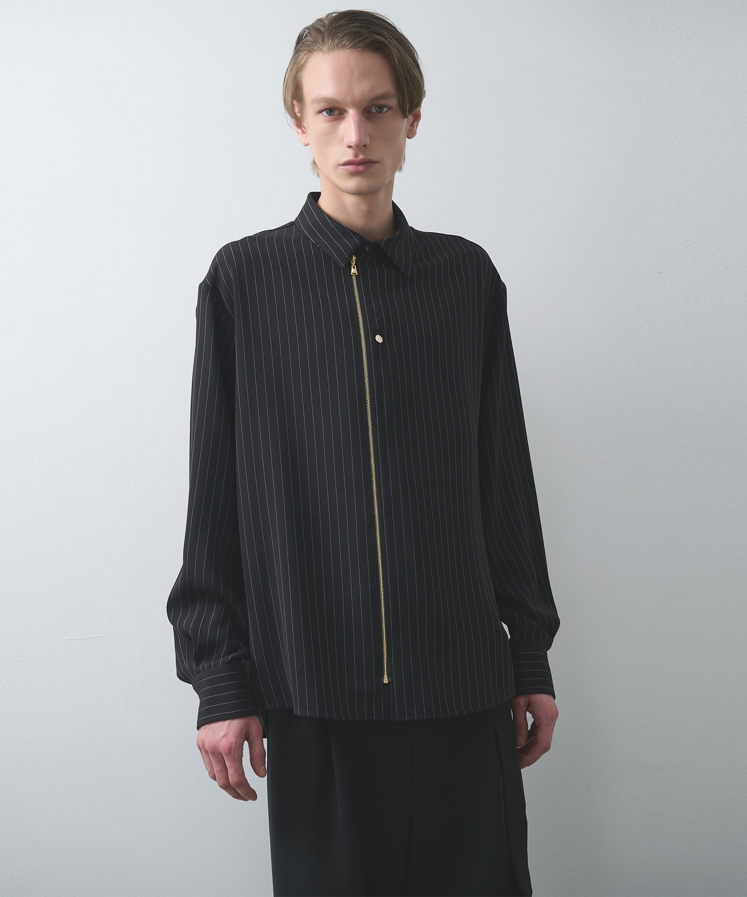 Stripe Double Cloth Zip Up L/S Shirt