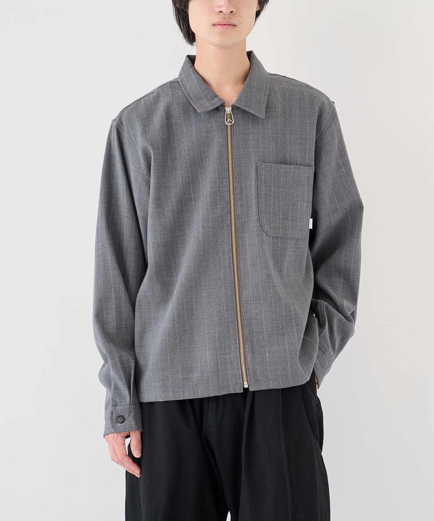 WOOL STRIPE ZIP SHIRT