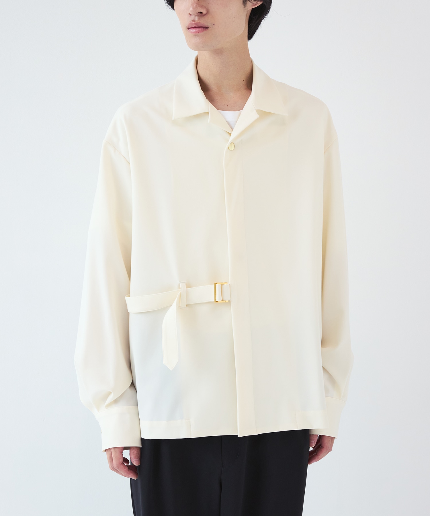 Stretch Twill Tie Locken Open Collar Shirt