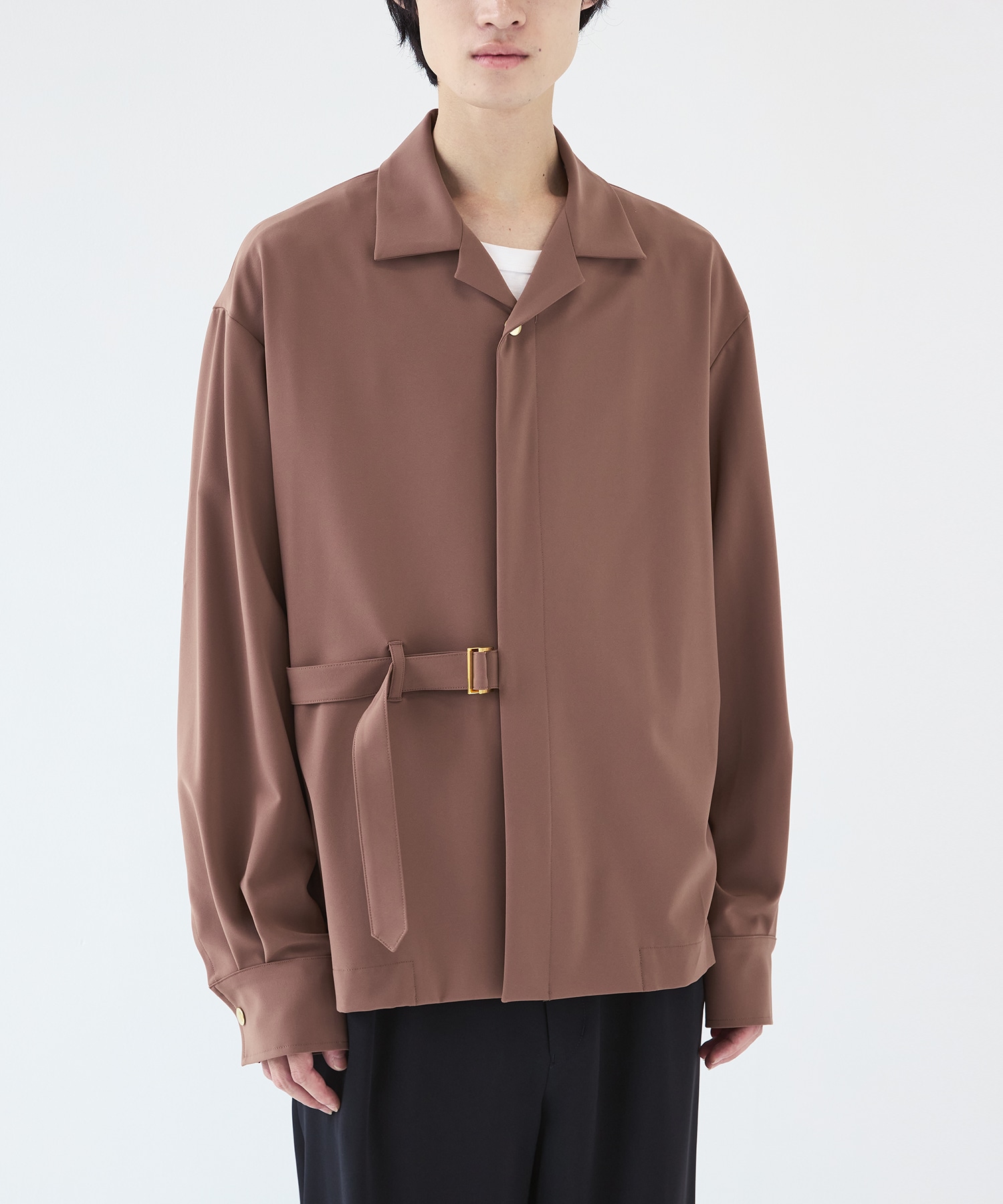 Stretch Twill Tie Locken Open Collar Shirt