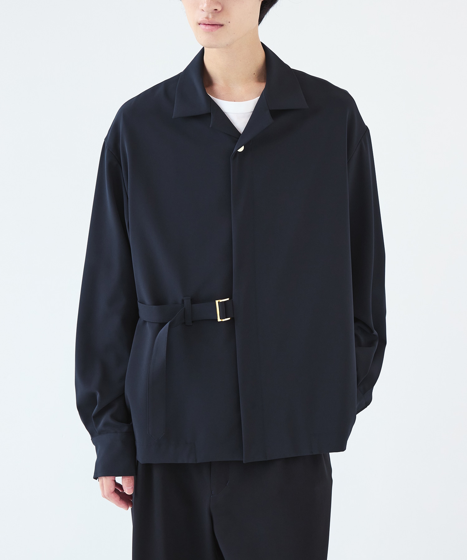 Stretch Twill Tie Locken Open Collar Shirt
