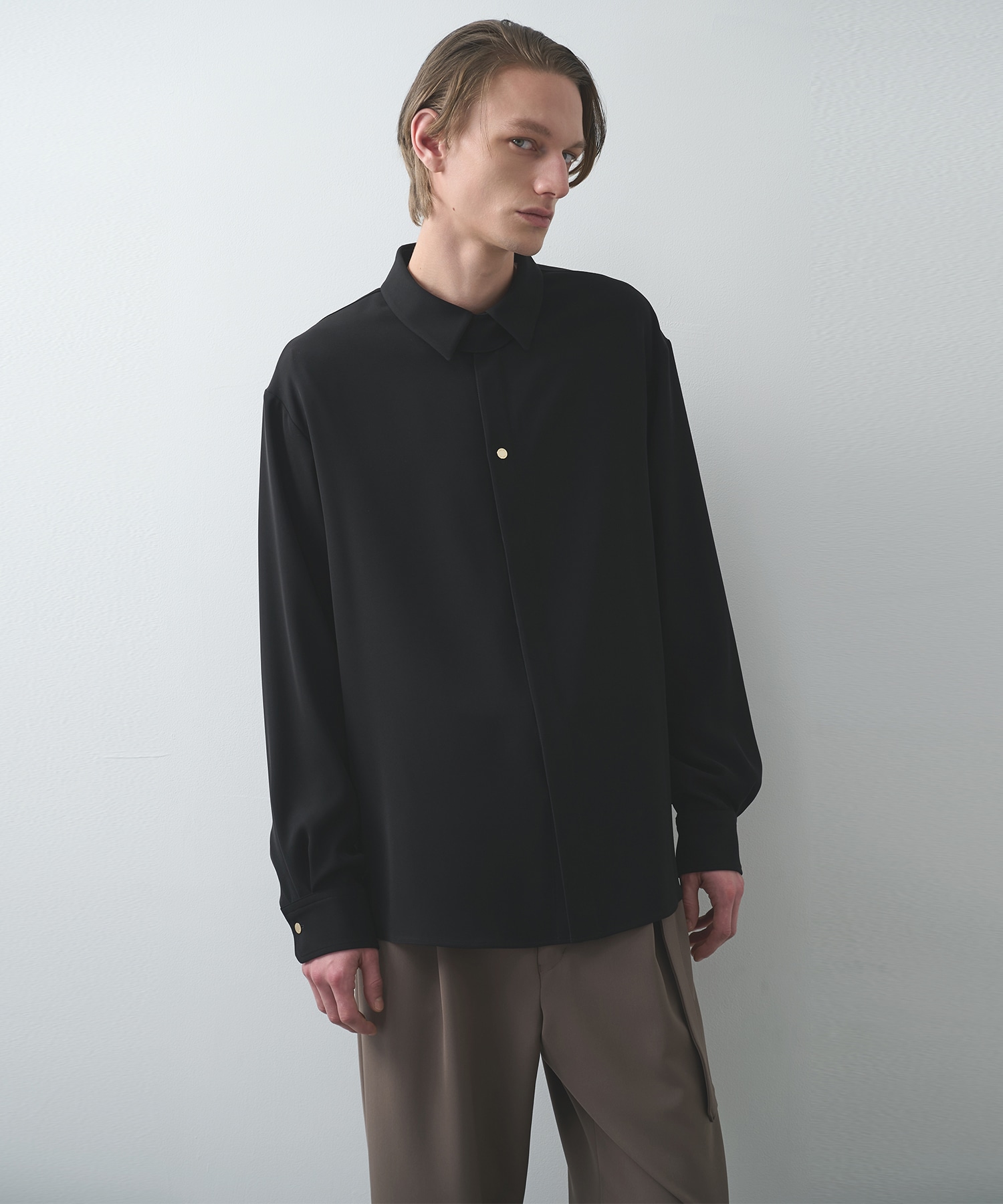 Double Cloth Twill Front Fly Chin Tab Shirt