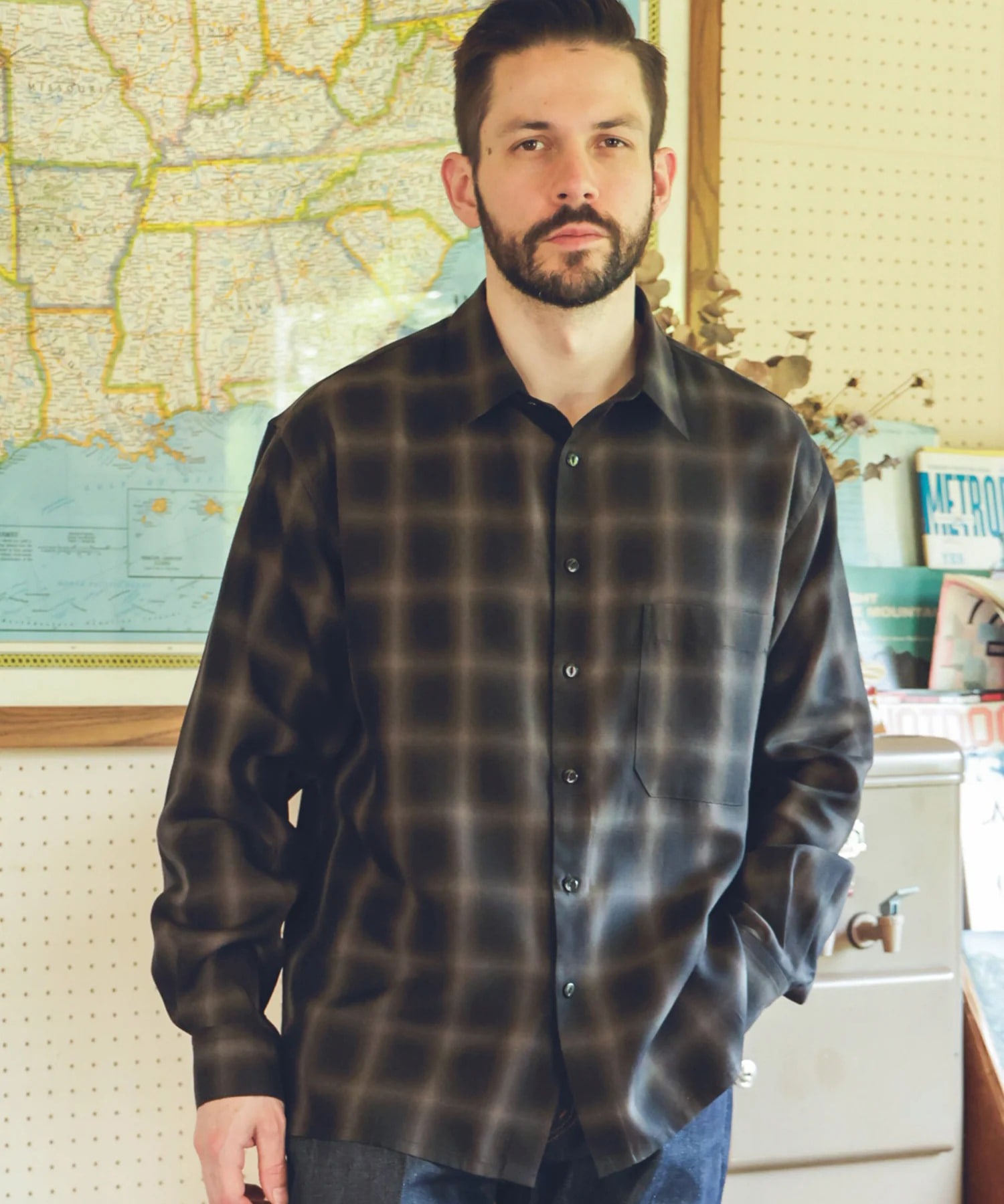 TENCEL CHECK /SQUARE REGULAR COLLAR SHIRT