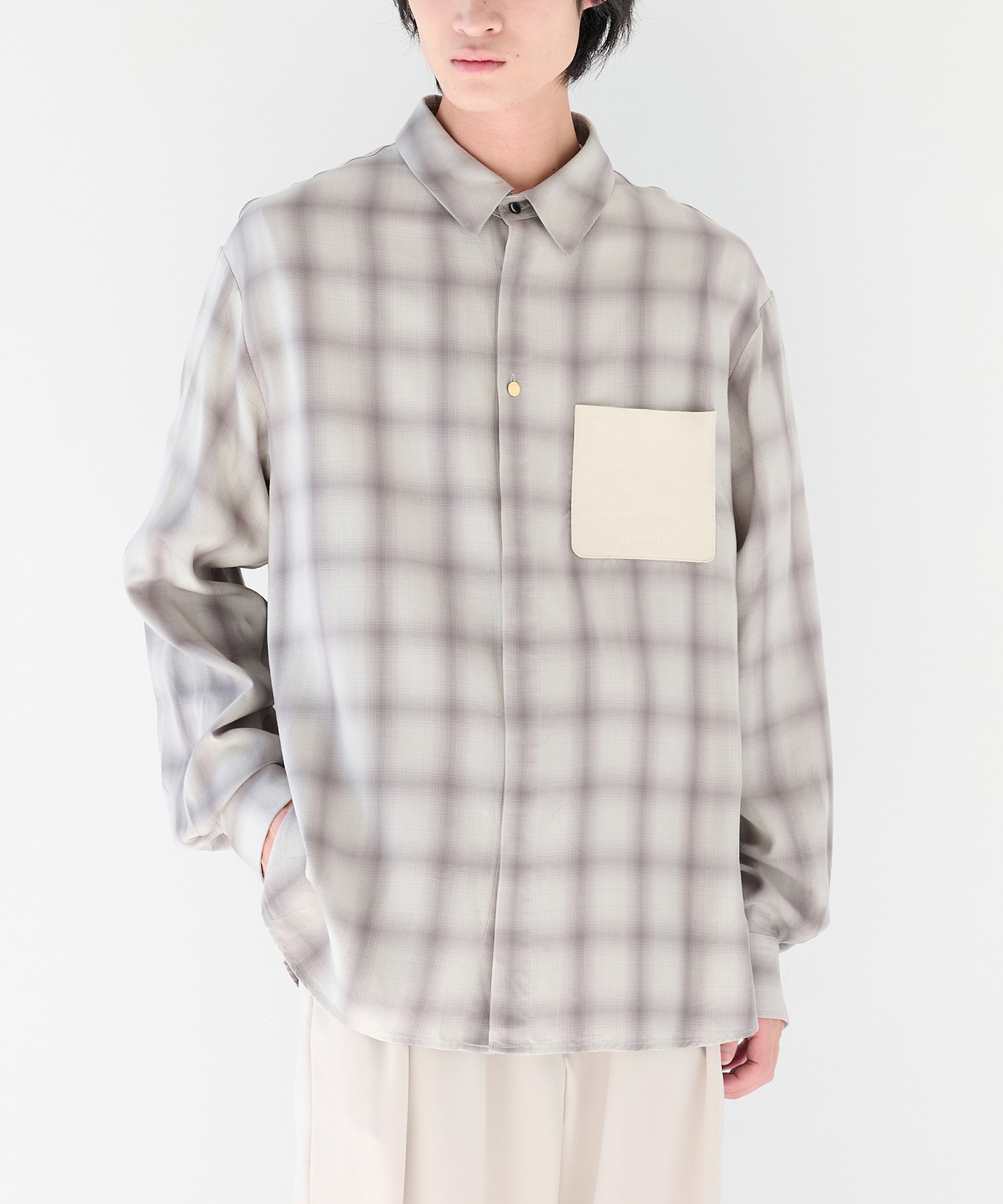 別注 Leather Pocket L/S Check Shirts