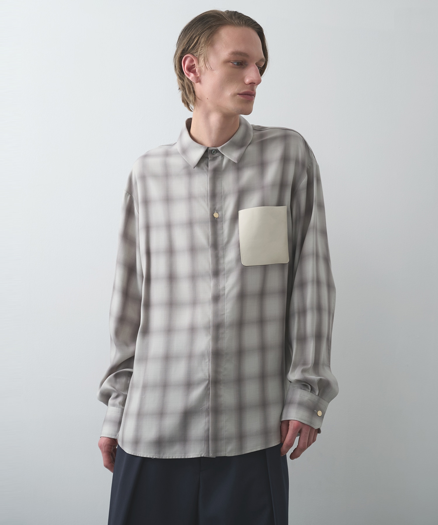 別注 Leather Pocket L/S Check Shirts