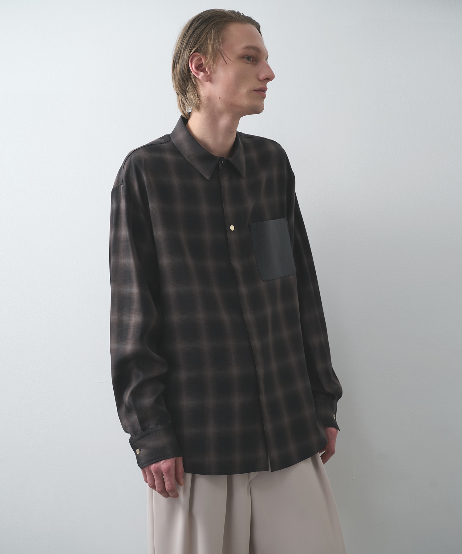 別注 Leather Pocket L/S Check Shirts