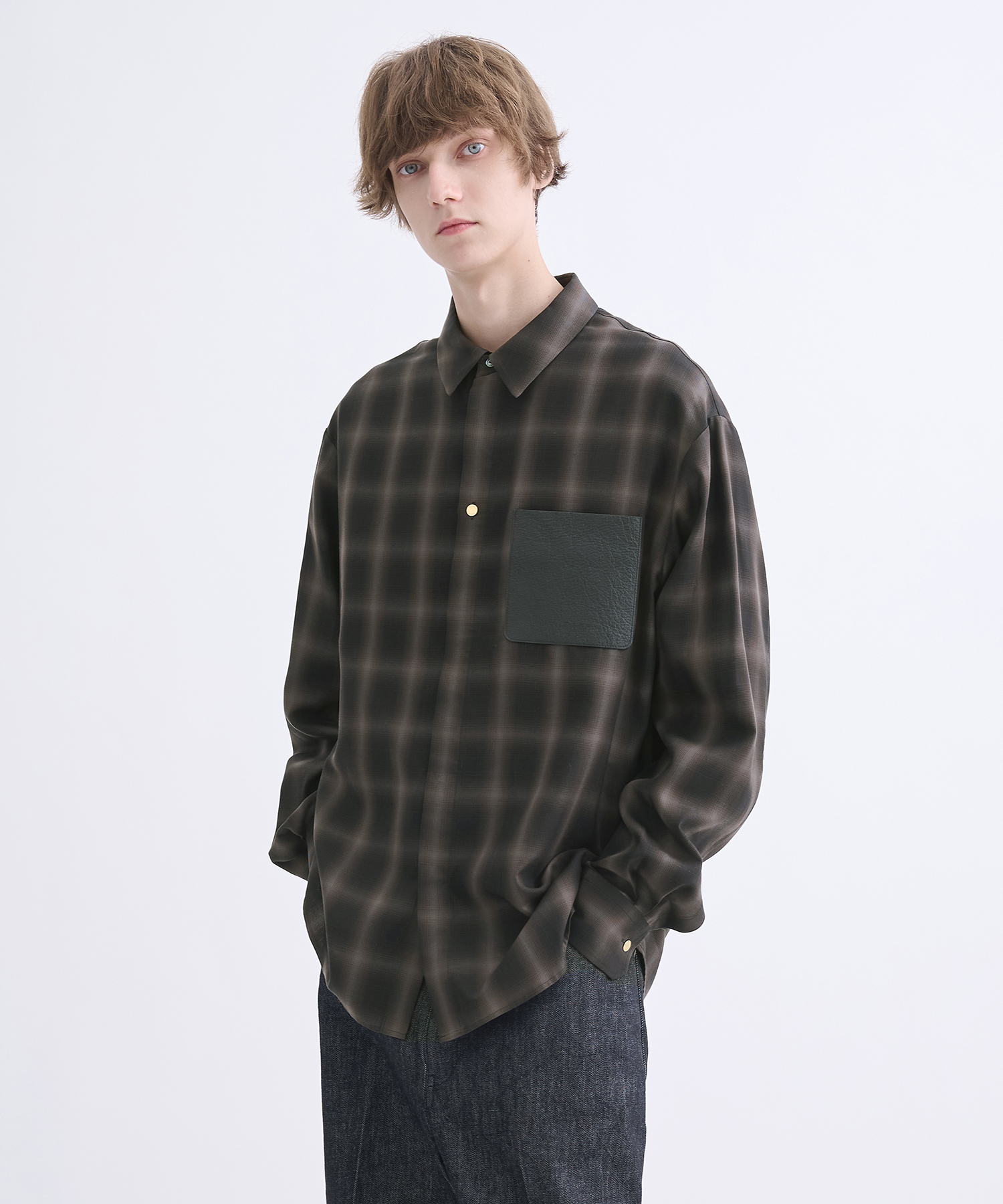 別注 Leather Pocket L/S Check Shirts
