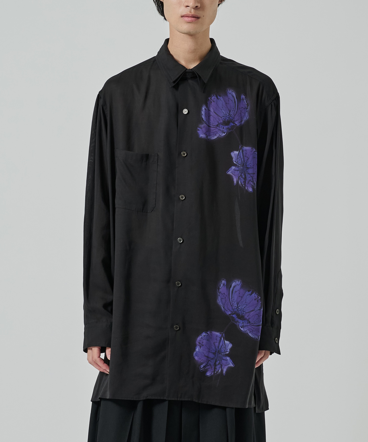 FLORAL PRINT DOUBLE COLLAR SLANTED POCKET SHIRT