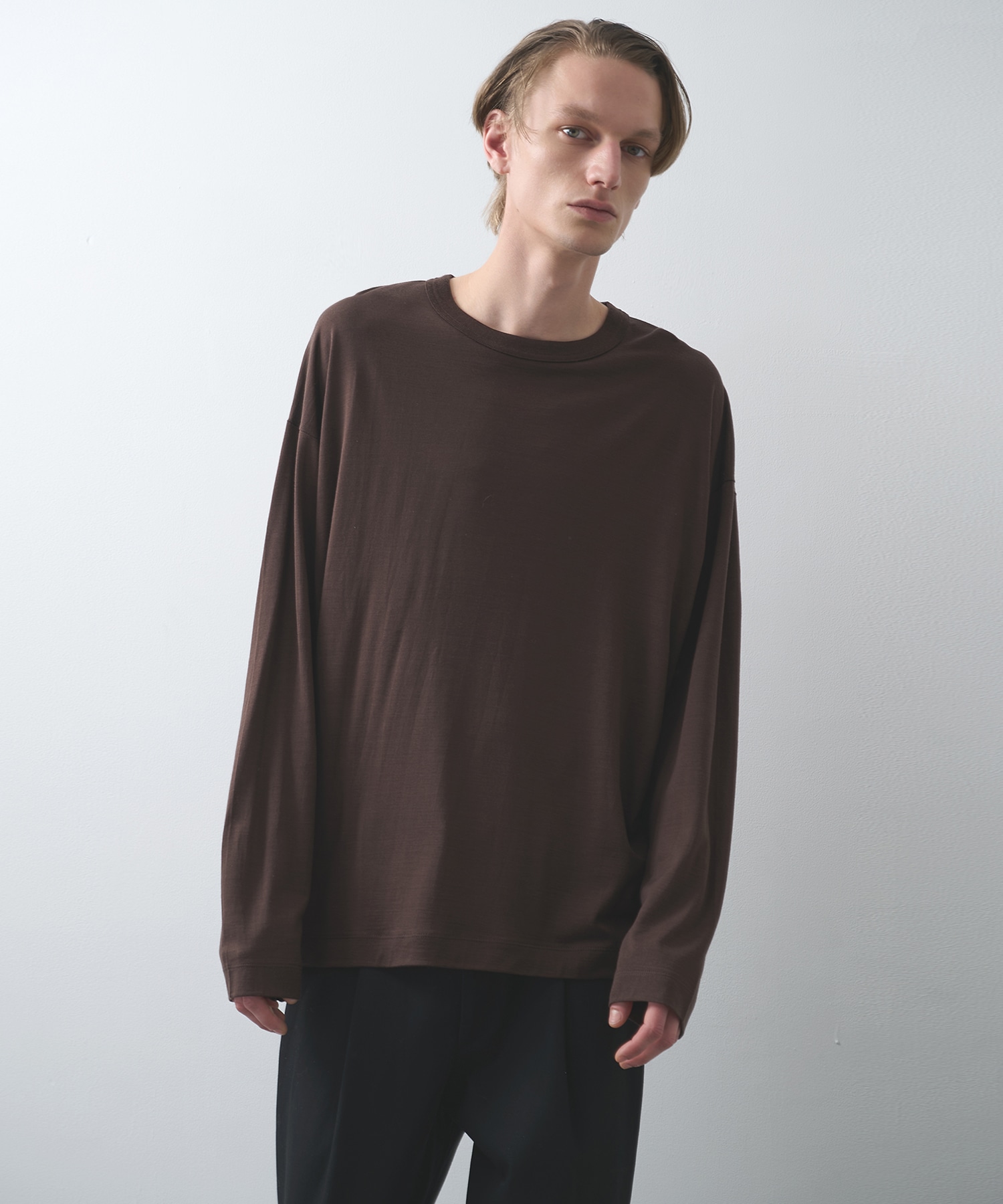 スーパー160'sウール 防縮天竺 / コンフォートフィットL/S Tee, Black