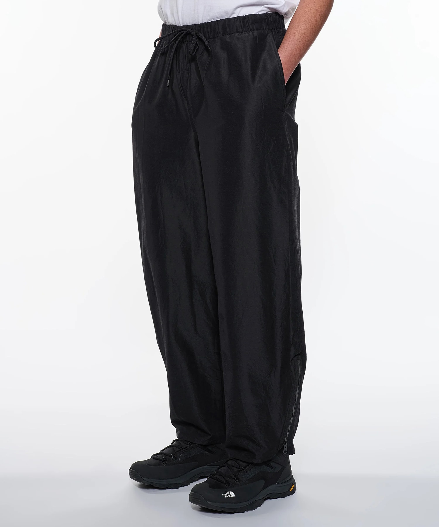 ウールシルク高密度タイプライター / アジャスタブルヘムイージーワイドパンツ, Chambray Black