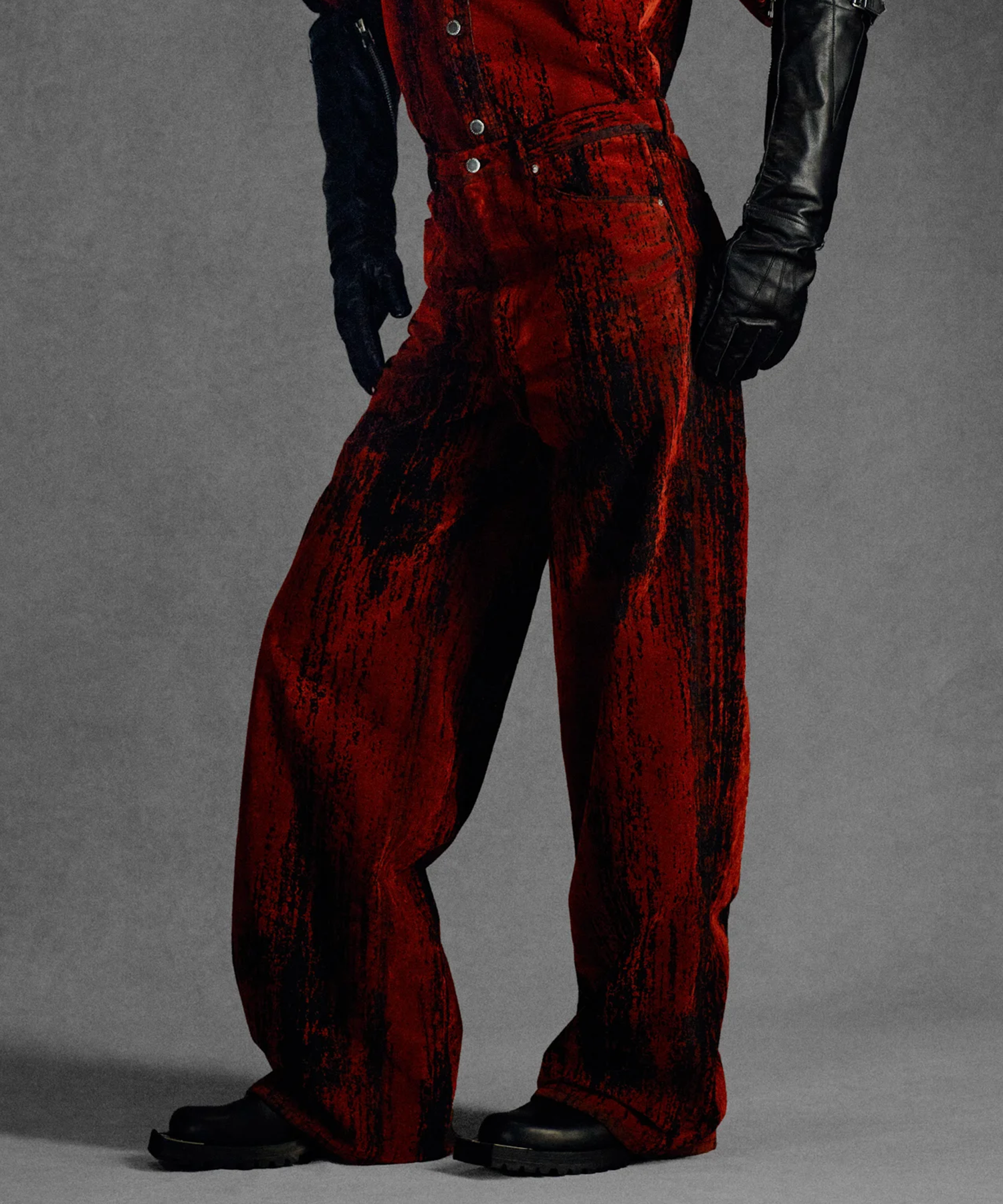 FLOCKED DENIM WIDE PANTS