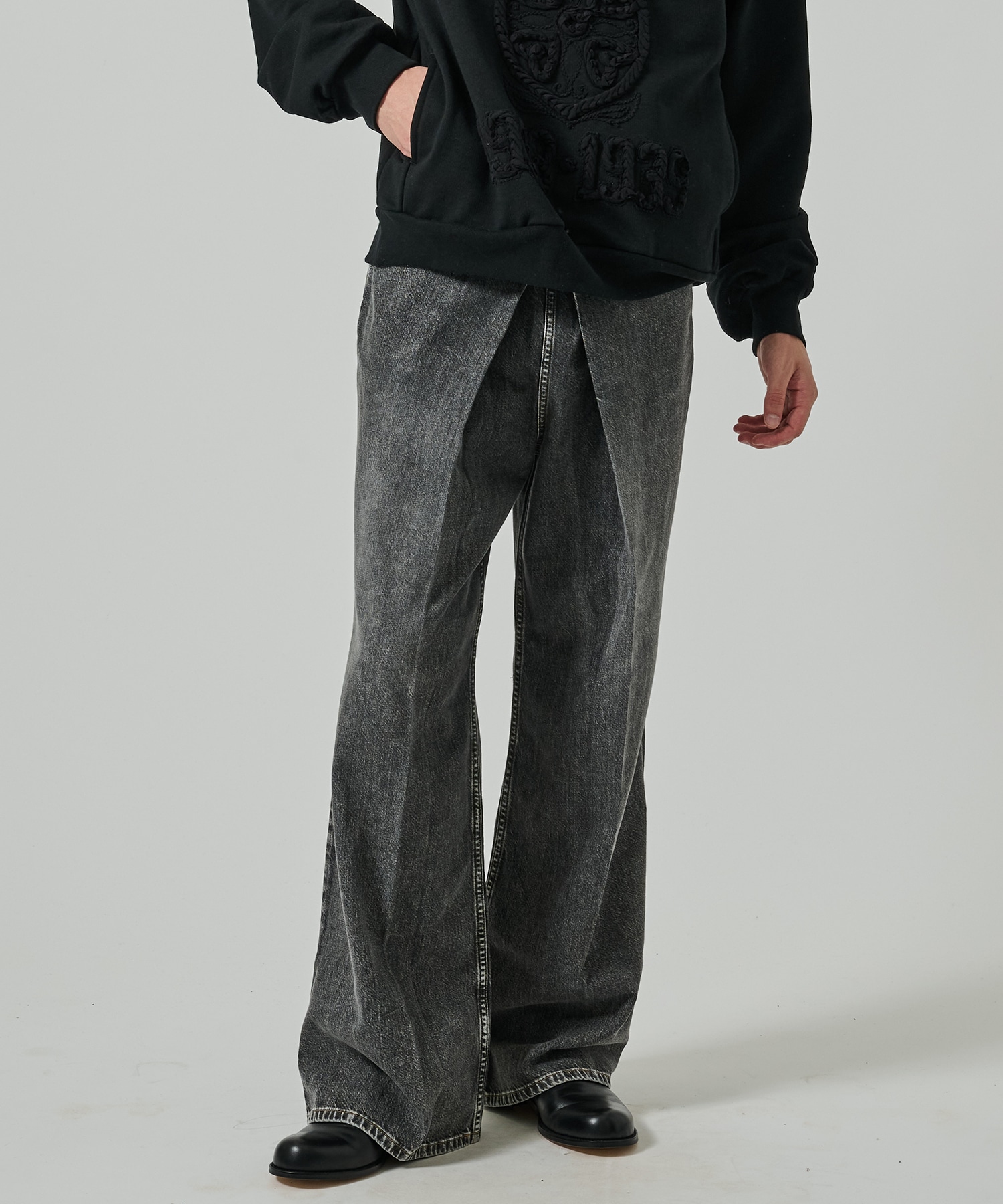 WASHED DENIM WIDE PANTS