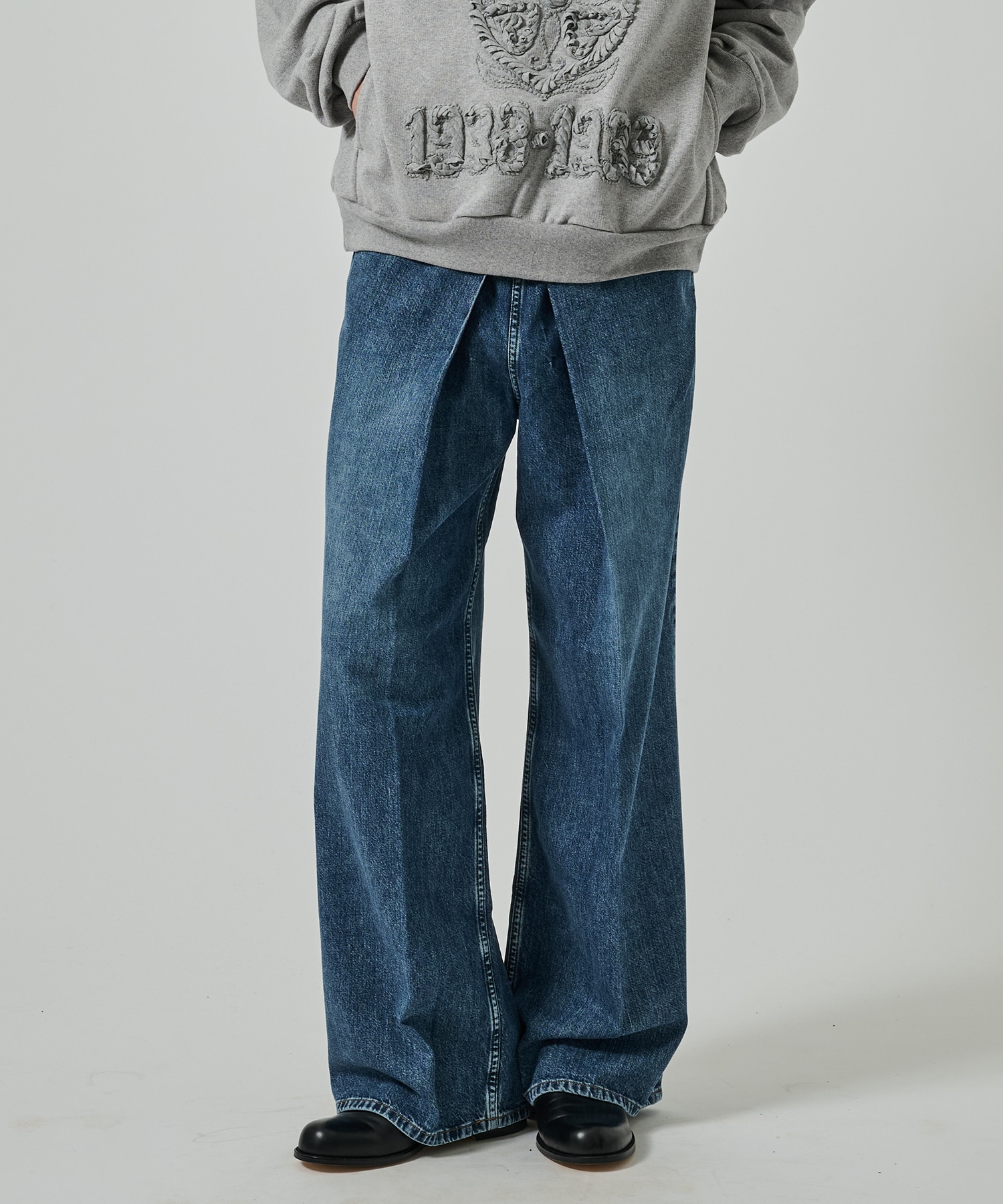 WASHED DENIM WIDE PANTS
