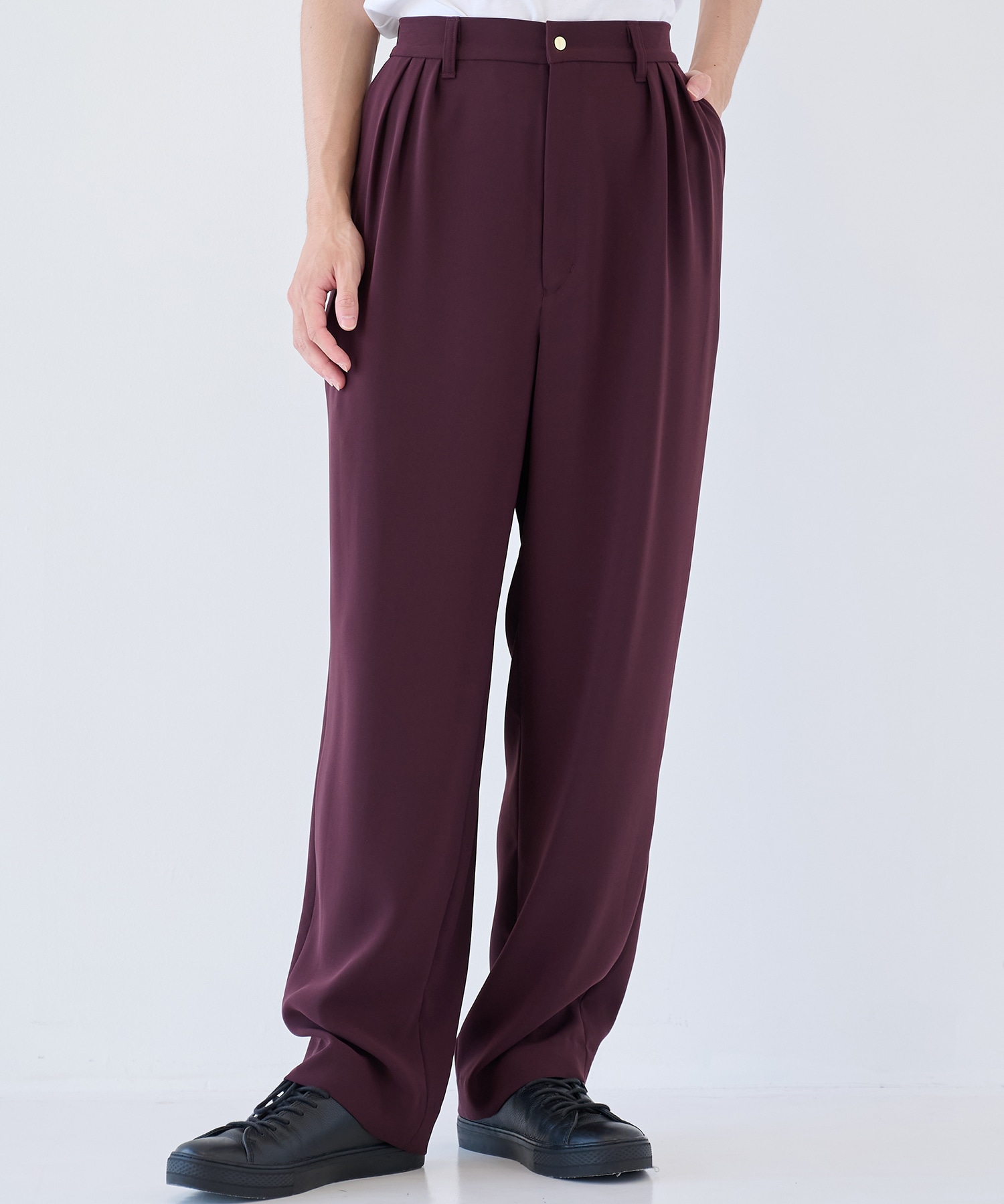 Double Cloth 3Tuck Semi Wide Pants