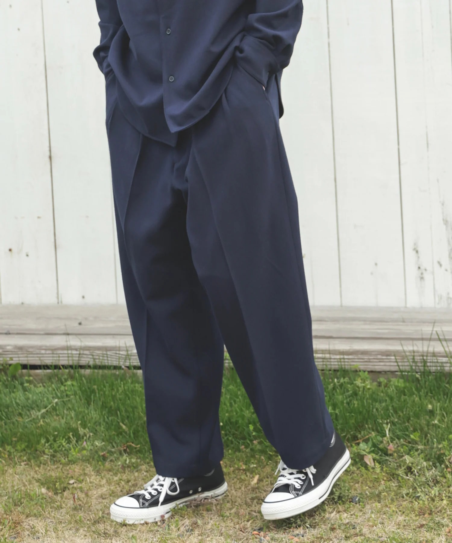 PEACHSKIN STRETCH GABARDINE /2TACK WIDE EASY PANTS